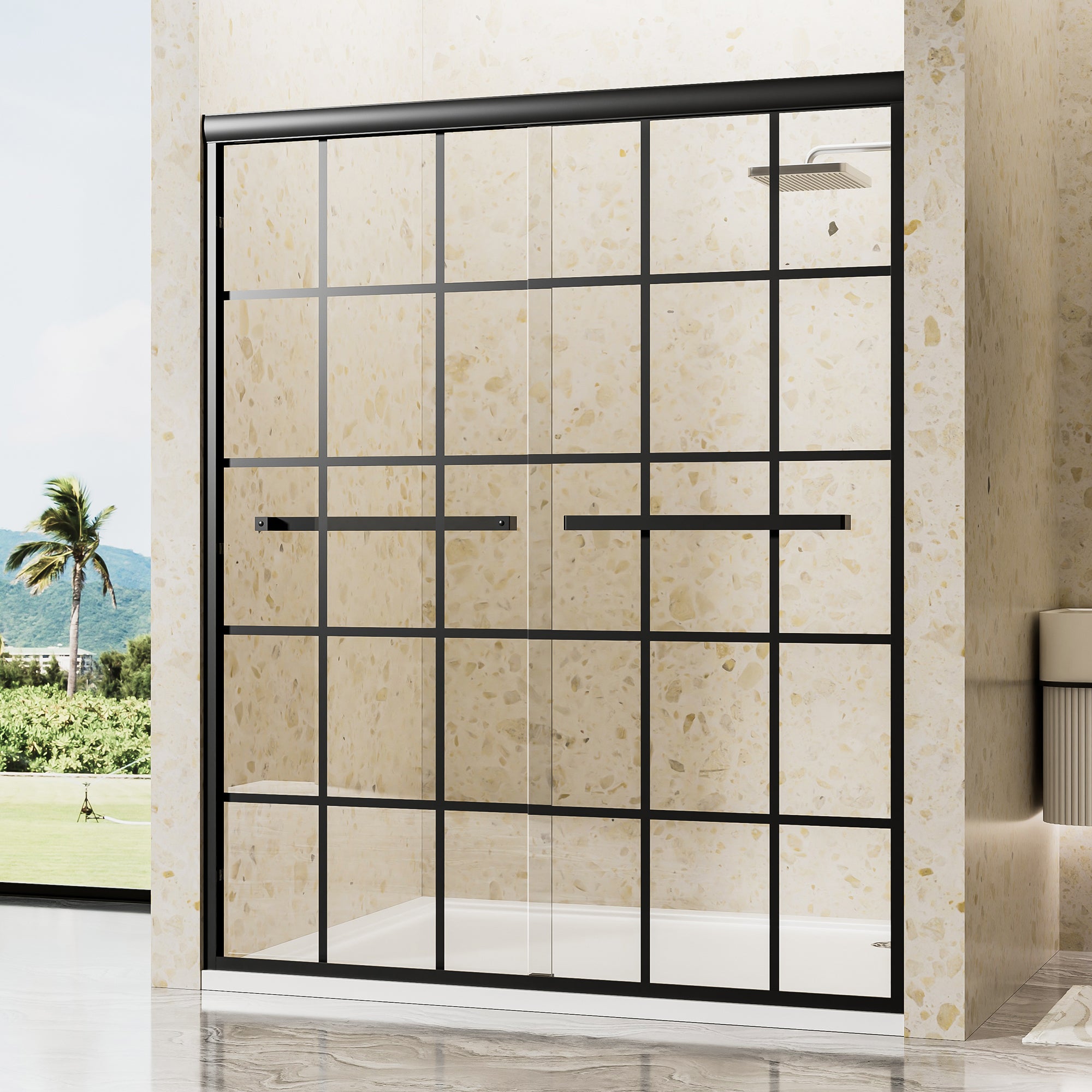 44-60 x 72 in Aluminum Frame Double Sliding Shower Door - 56-60 x 72 in / Matte Black view 2