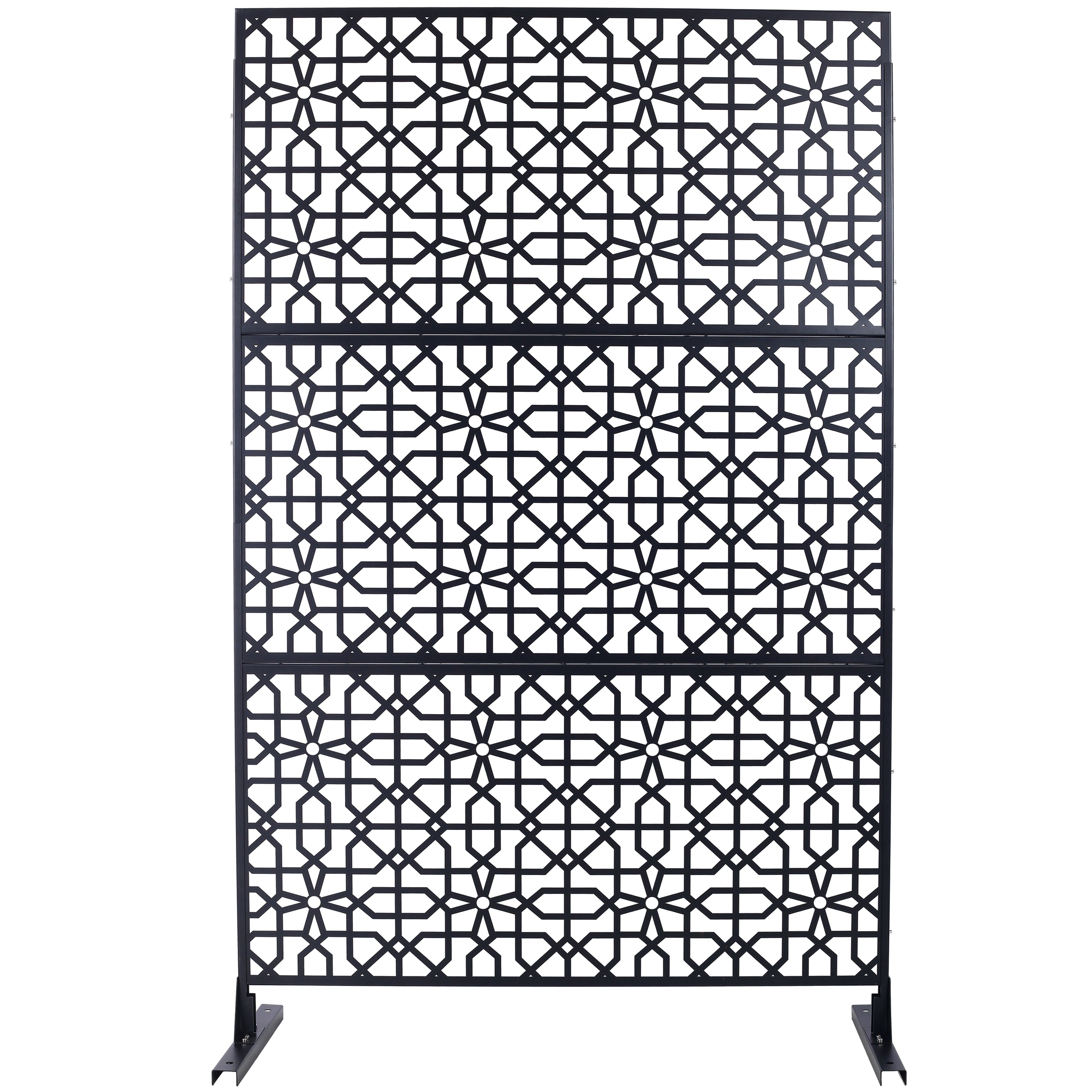 Outdoor & Indoor Privacy Screen Metal Privacy Screen 76" H×48" W, Freestanding Decorative Privacy Screen for Deck Balcony Patio, Privacy Fence Panels for Outside Lawn Garden PS106 BLACK