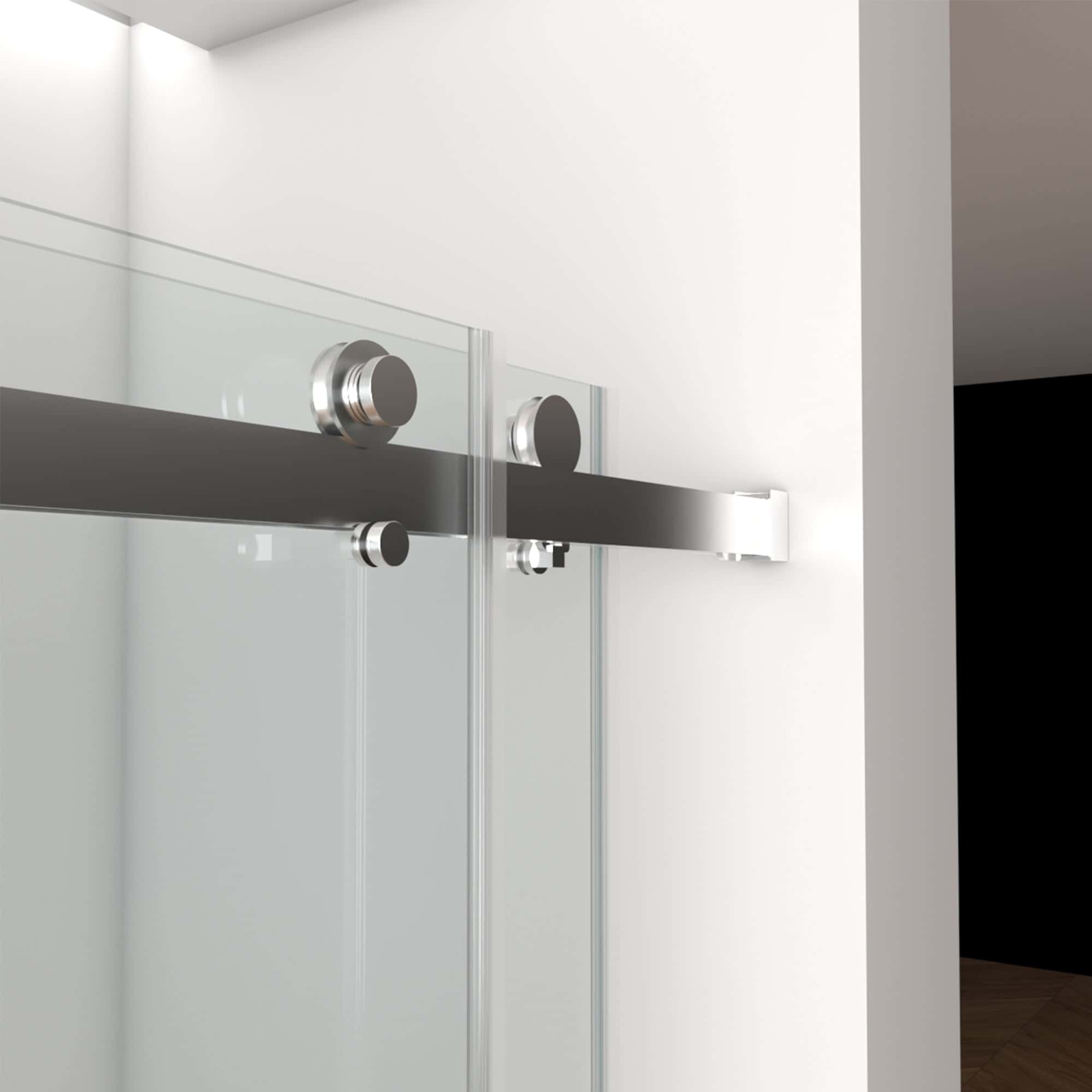 56"-60"W x 76"H Frameless Shower Door, Double Sliding Shower Door, 3/8'' (10mm) Clear Tempered Glass Shower Enclosure with Square Rail,Double Side Easy Clean Coat,Brushed Nickel Finished With Buffer