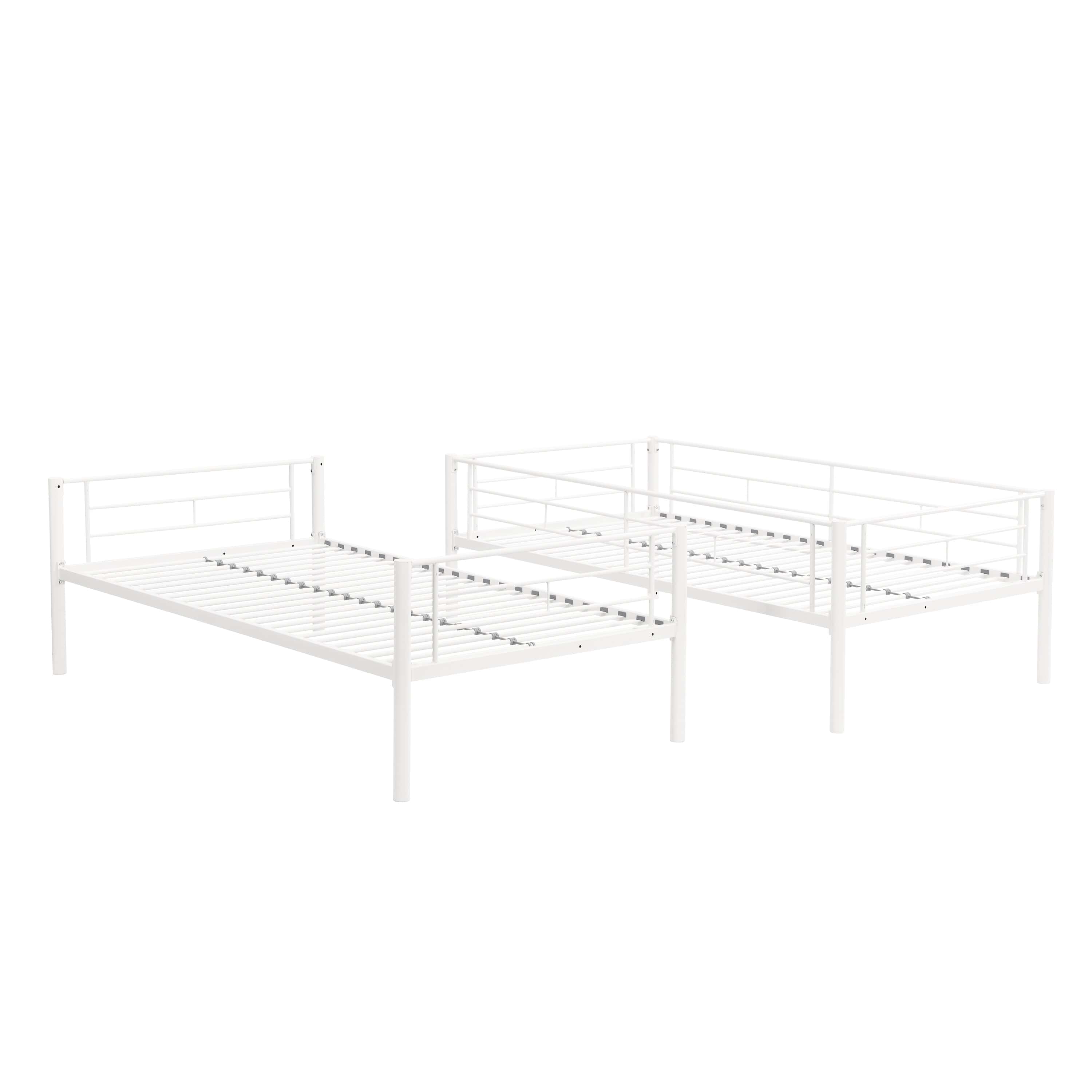 Twin Over Twin Metal Bunk Bed,Metal Structure Bedframe with Safety Guardrails and 2 ladders,Convertible Bunkbeds,No Spring Box Required and Space Saving Design,White