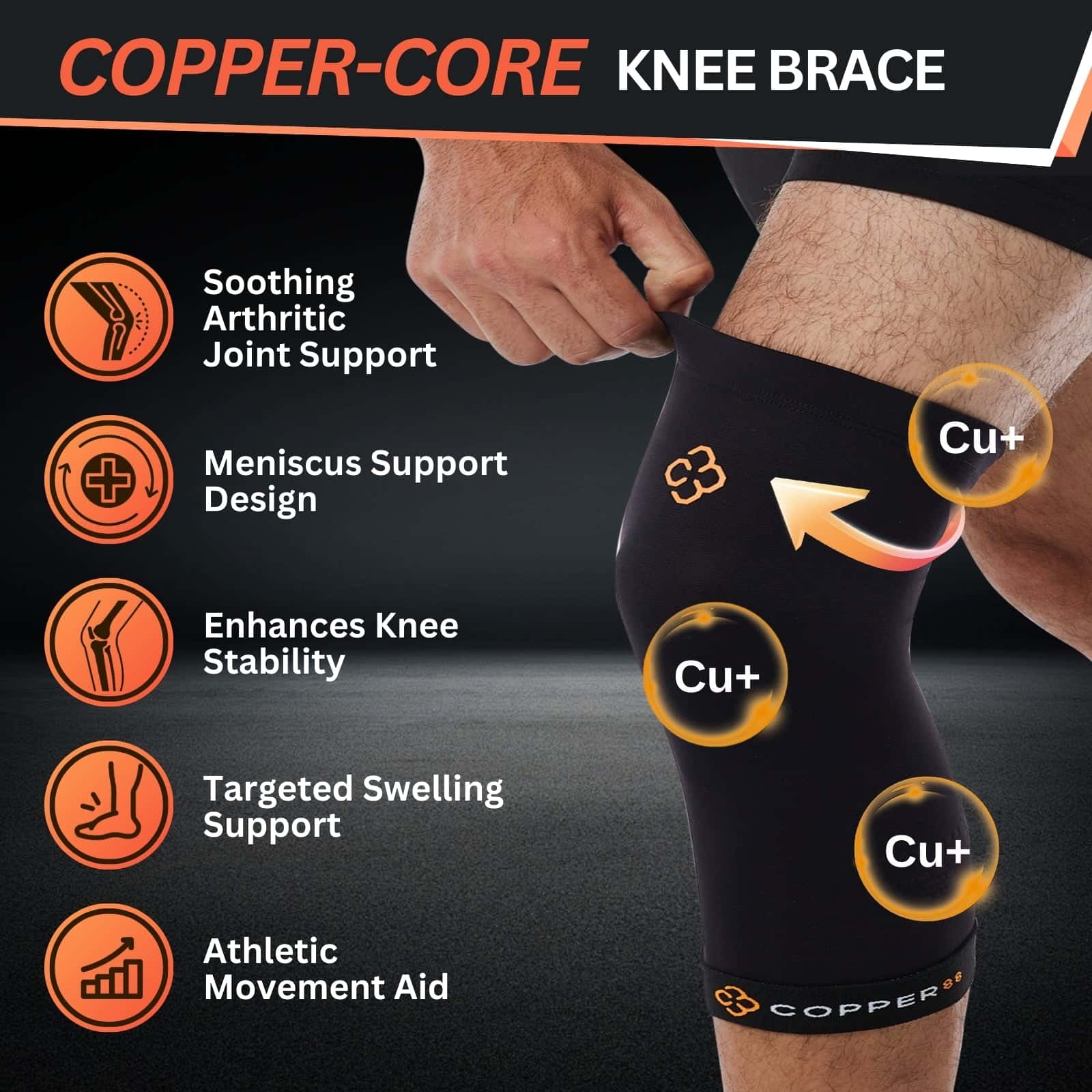 Efforest Copper88 Knee Brace - Supportive Bandage for Sports, Workout & Everyday Use - Breathable, Non-Slip Design for Men and Women (Pack of 1)