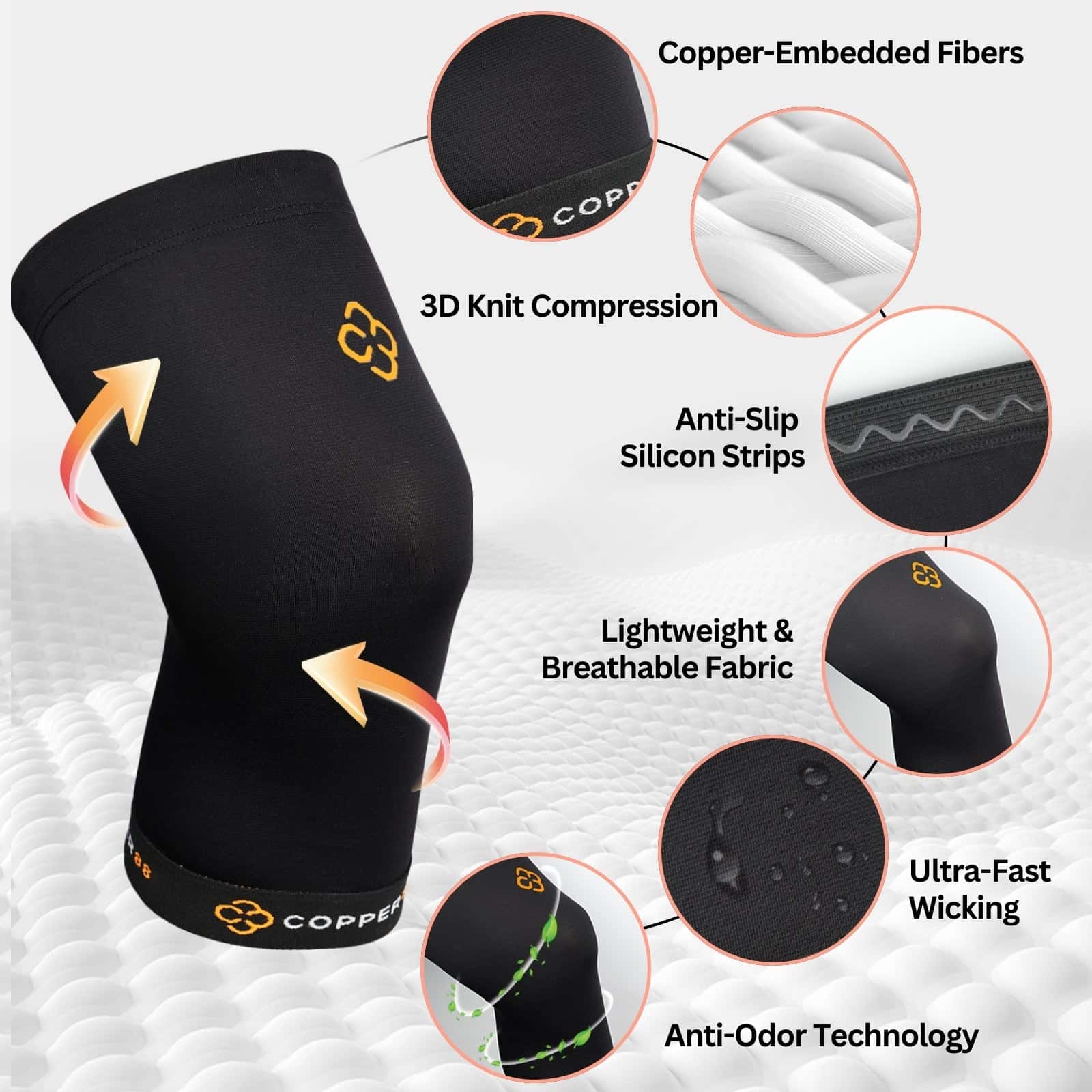 Efforest Copper88 Knee Brace - Supportive Bandage for Sports, Workout & Everyday Use - Breathable, Non-Slip Design for Men and Women (Pack of 1)