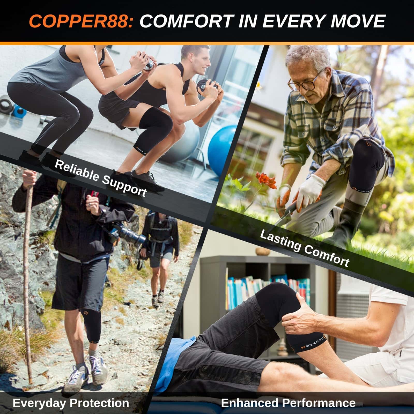 Efforest Copper88 Knee Brace - Supportive Bandage for Sports, Workout & Everyday Use - Breathable, Non-Slip Design for Men and Women (Pack of 1)