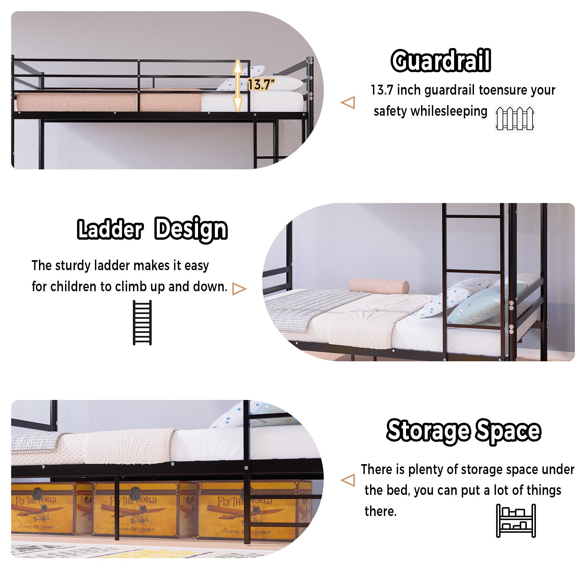 Twin over twin black bunk bed converted into two separate twin beds