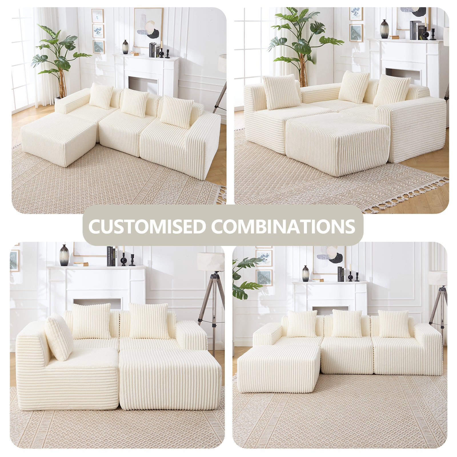 Modern Minimalist Modular Sectional Sofa,  L-Shape Upholstered Cloud Couch with Deep Seats, Right Facing Chaise for Living Room-White