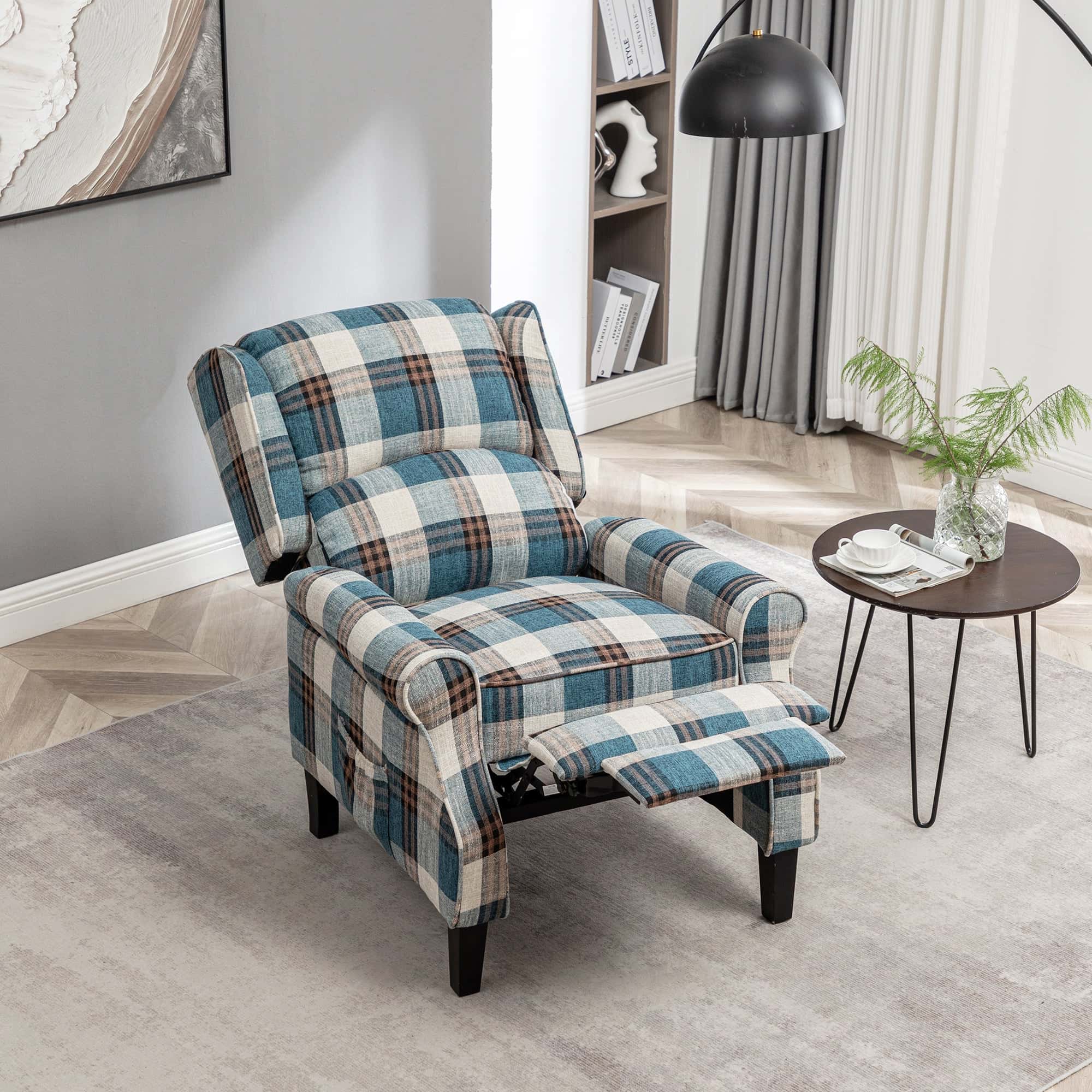 Vintage Armchair Sofa Comfortable Upholstered leisure chair / Recliner Chair for Living Room(Blue Check)