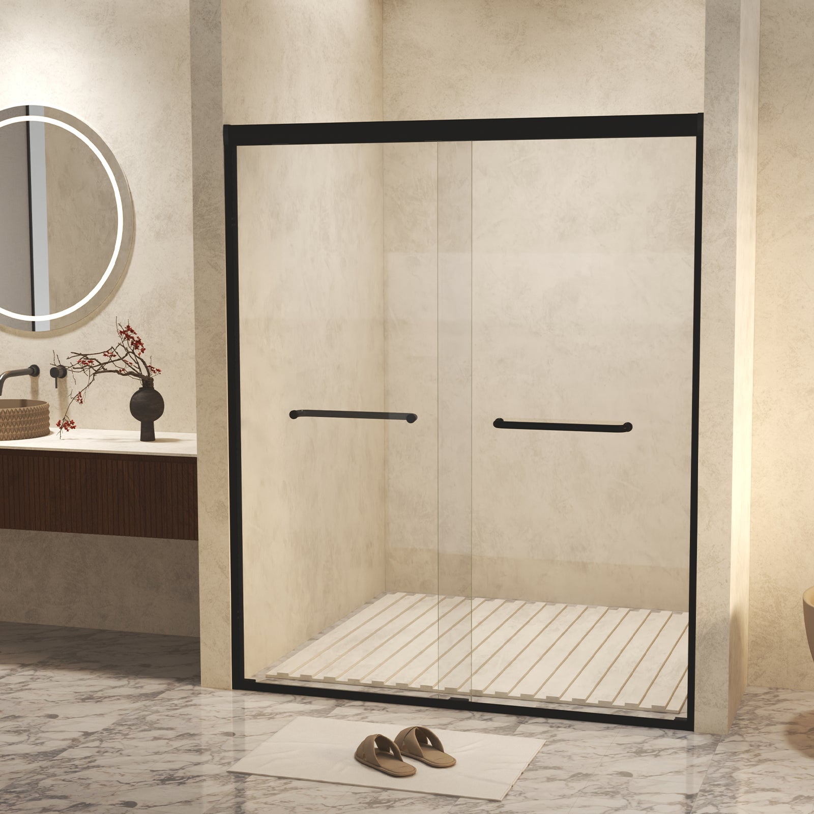 44-60 x 72 in Double Sliding Shower Door - 44-48 x 72 in / Matte Black view 3