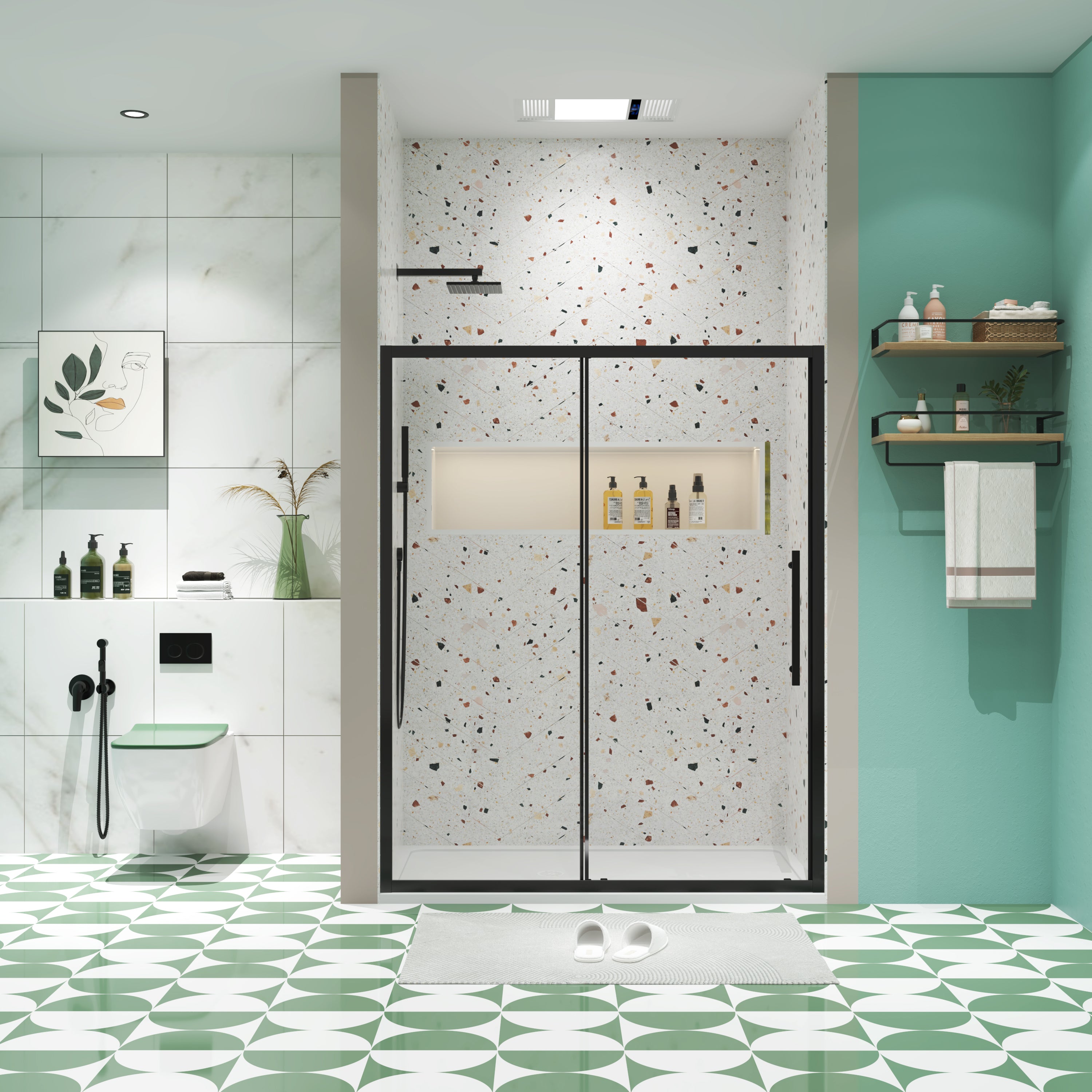 50-54 x 72 in matte black sliding shower door