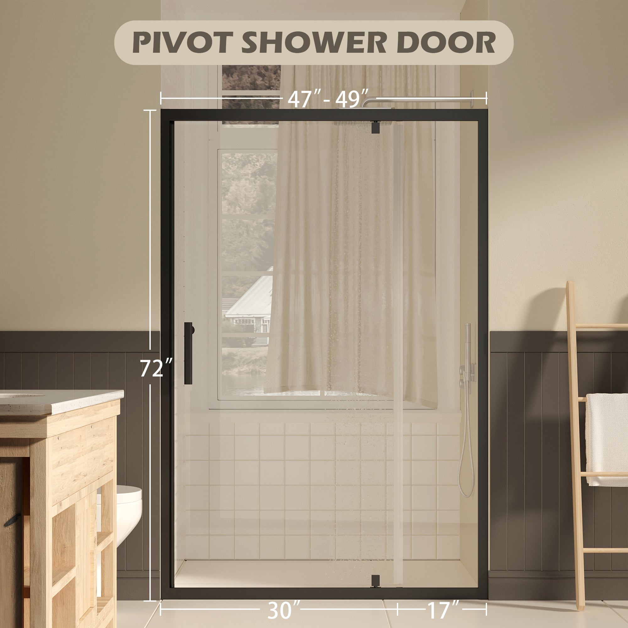 47-49 x 72 in Pivot Shower Door - 47-49 x 72 in / Matte Black view 2