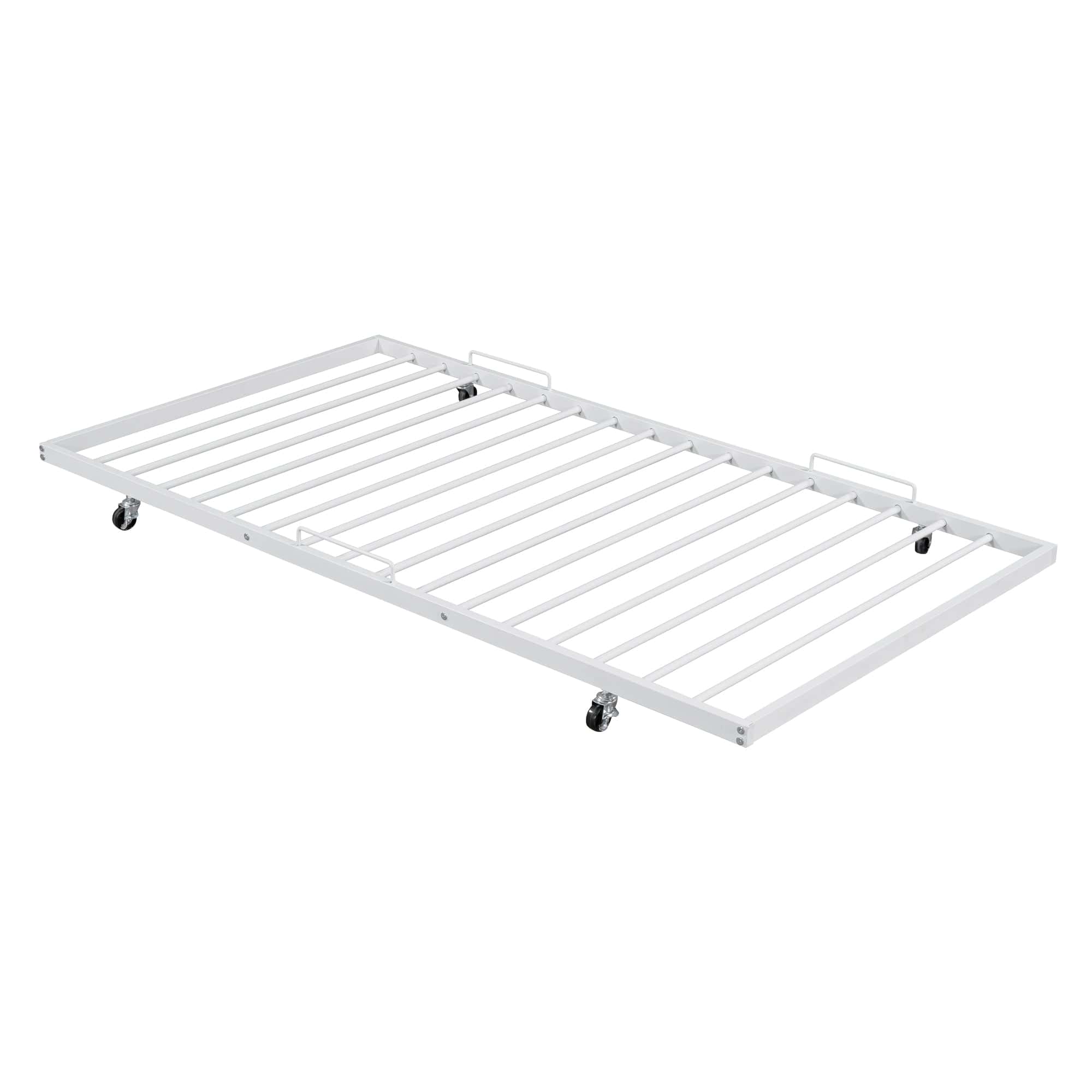 Full Size Metal Daybed with Curved Handle Design and Twin Size Trundle, White