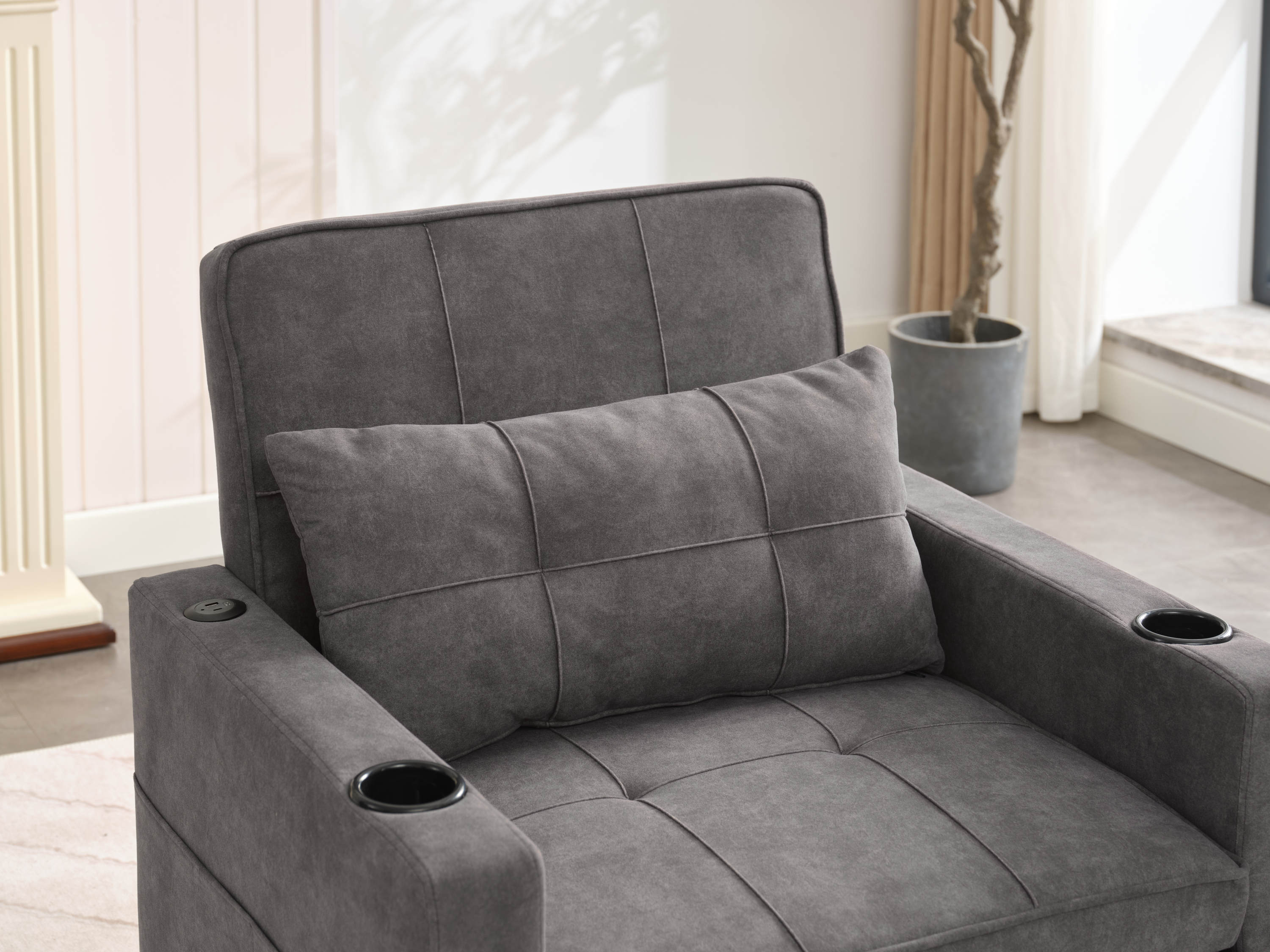 Futon Chair Bed Convertible Chair 3-in-1 Pull Out Sleeper Chair Beds with USB Ports,Wear-resistant and Anti-scratch, Armchair Bed Sleeper for Living Room (Dark Grey Scratch Cloth)