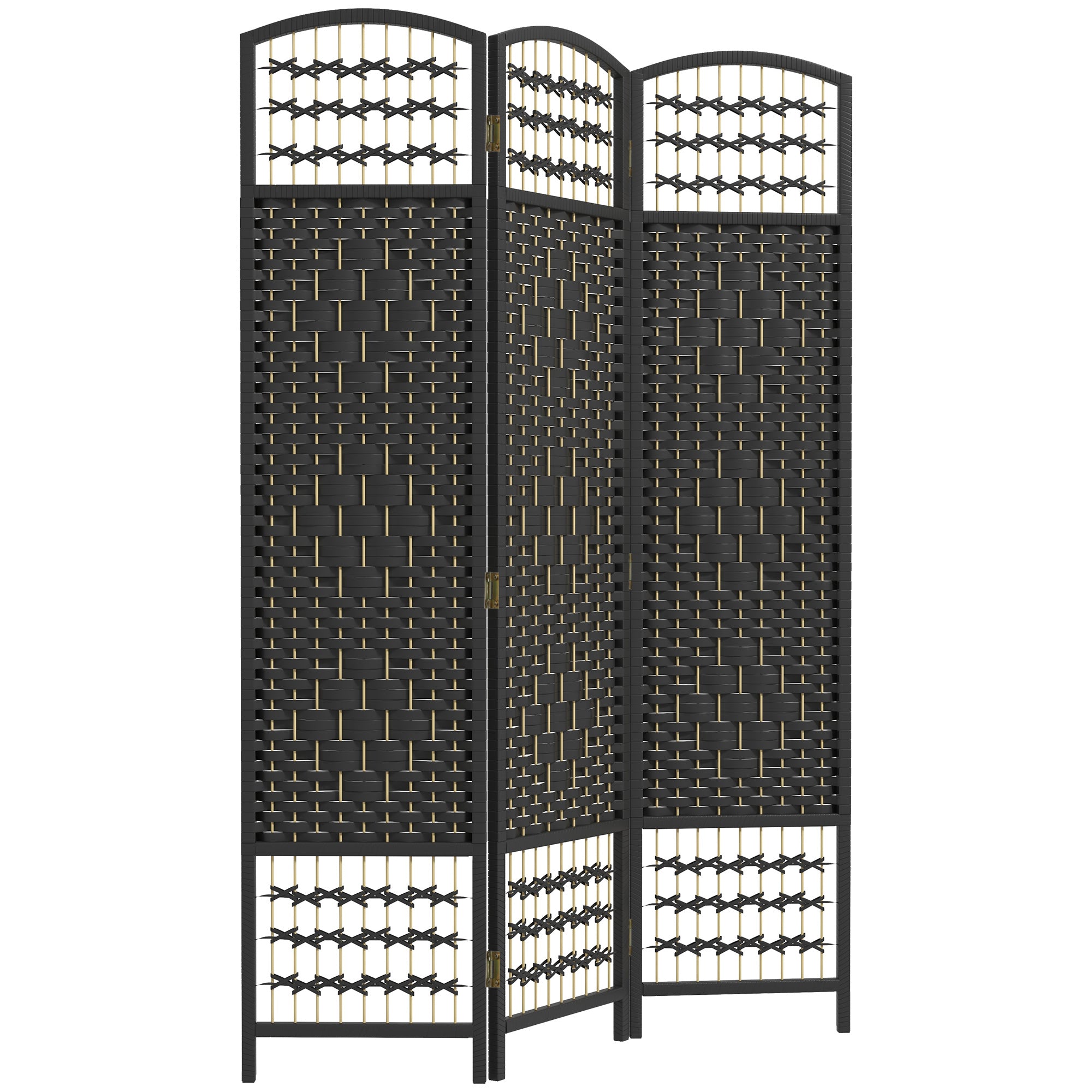 HOMCOM 3 Panel Room Divider, Folding Privacy Screen, 5.6' Room Separator, Wave Fiber Freestanding Partition Wall Divider, Black