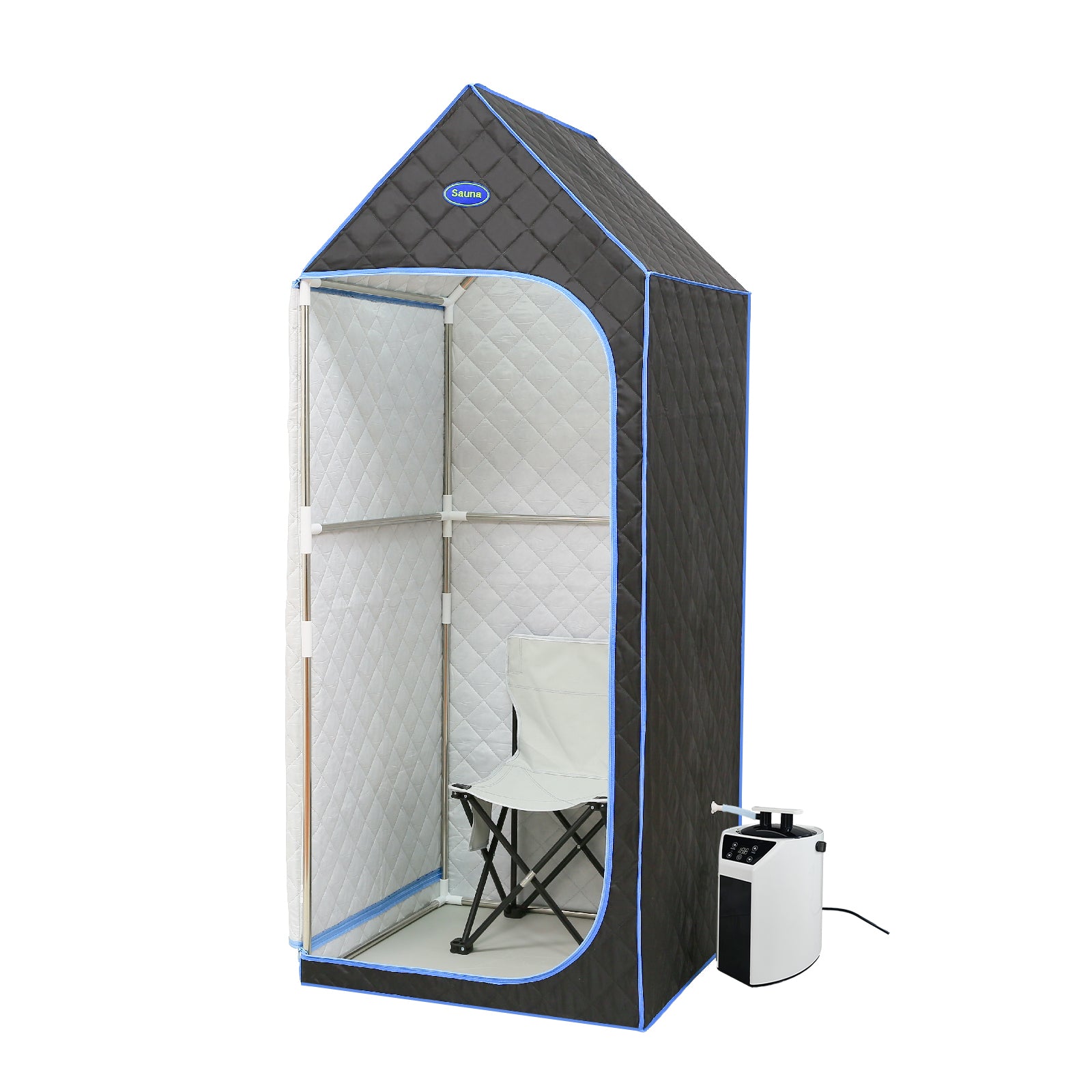 Portable Gothic Roof Plus Type Full Size Steam Sauna tent. Spa, Detox ,Therapy and Relaxation at home. Larger Space, Stainless Steel Pipes Connector Easy to Install. FCC Certification--Black