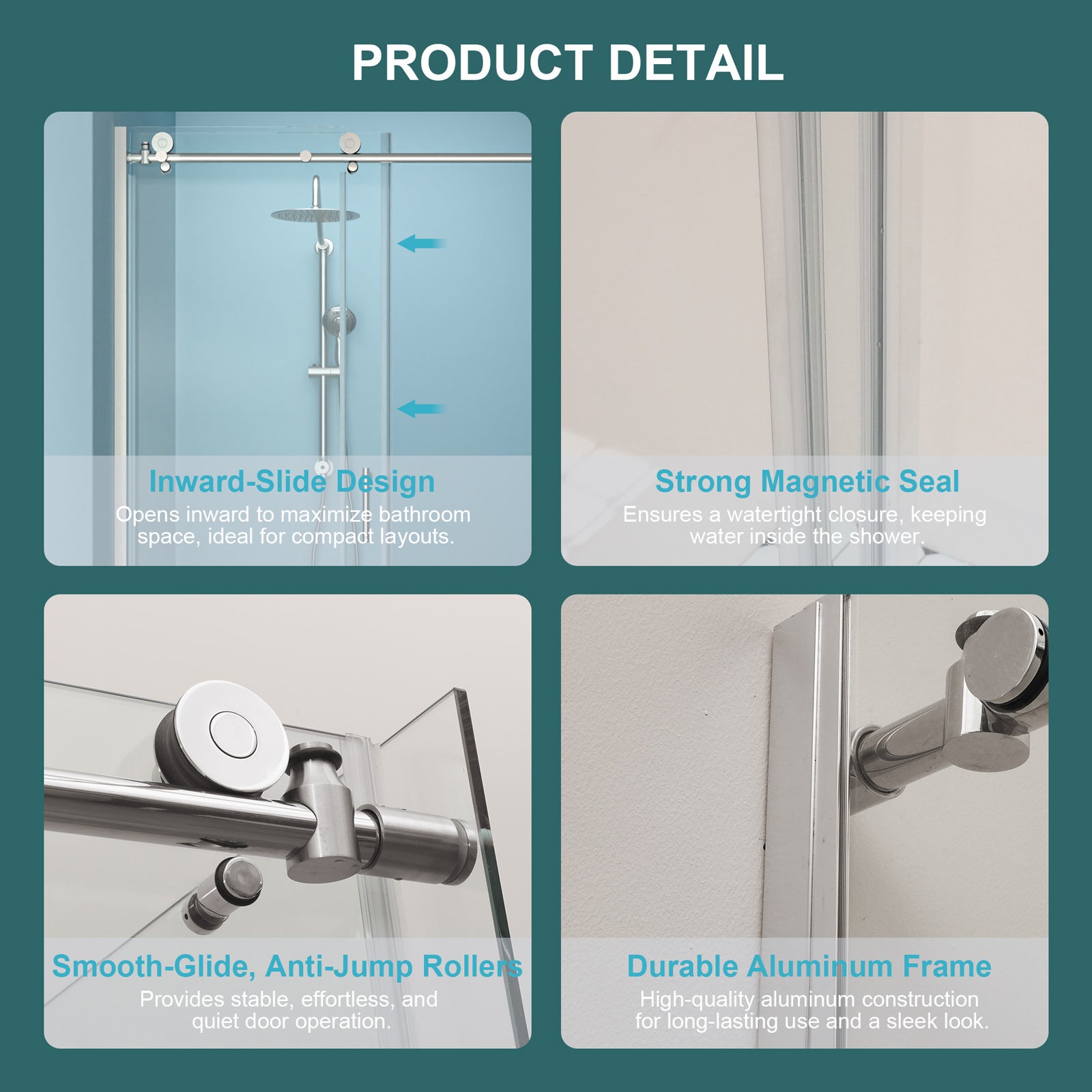 Sliding bypass shower door 48 in. x 76 in. Brushed Silver track detail view