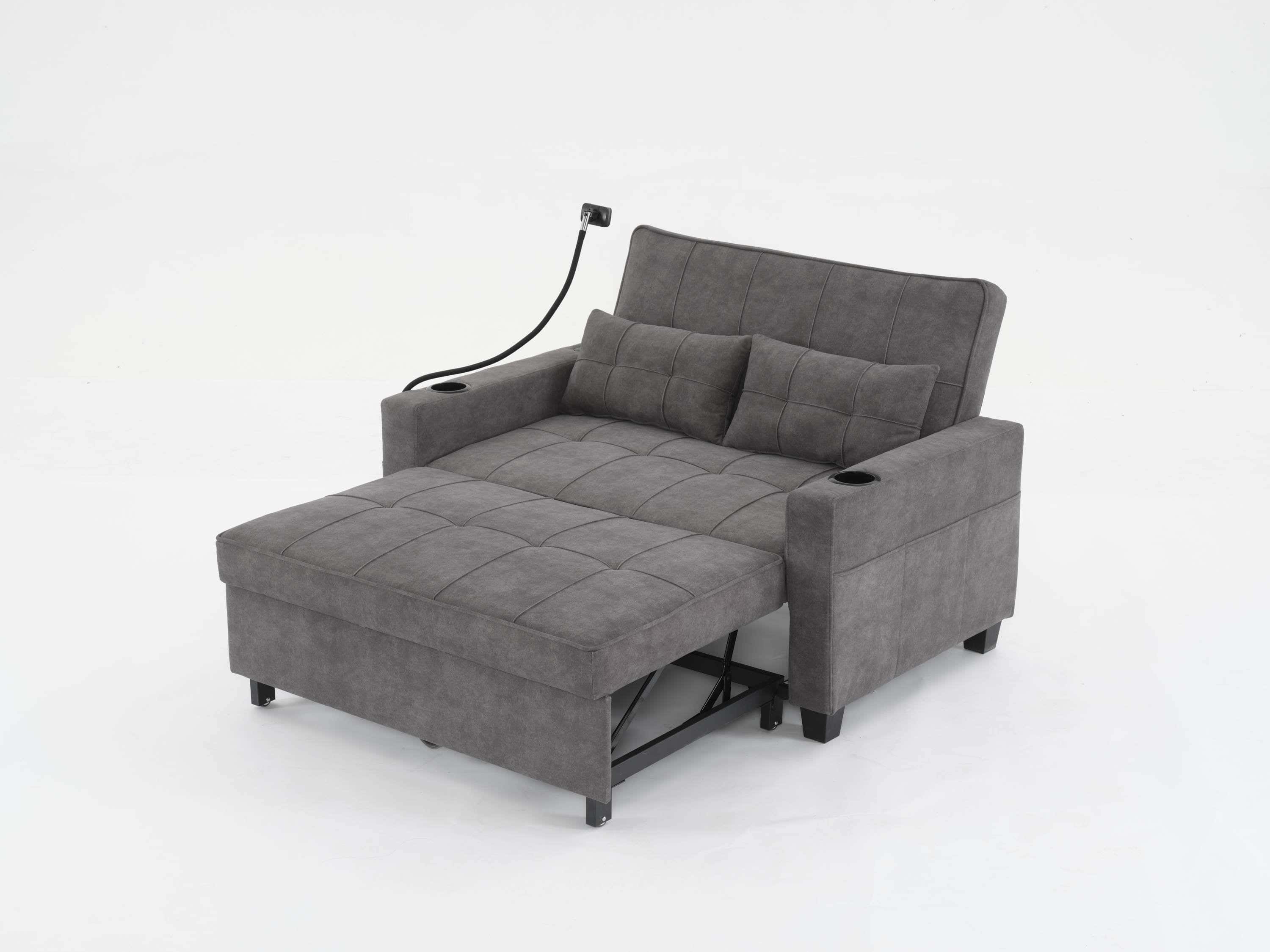 Futon Chair Bed Convertible Chair 3-in-1 Pull Out Sleeper Chair Beds with USB Ports,Wear-resistant and Anti-scratch,  Armchair Bed Sleeper for Living Room (Dark Grey Tech cloth)