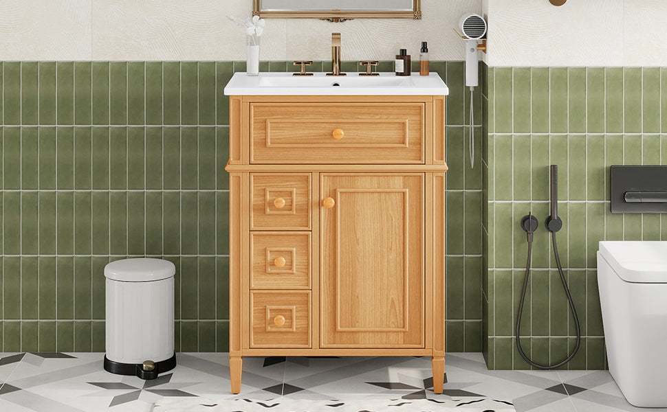 Solid wood and MDF bathroom vanity cabinet, side view
