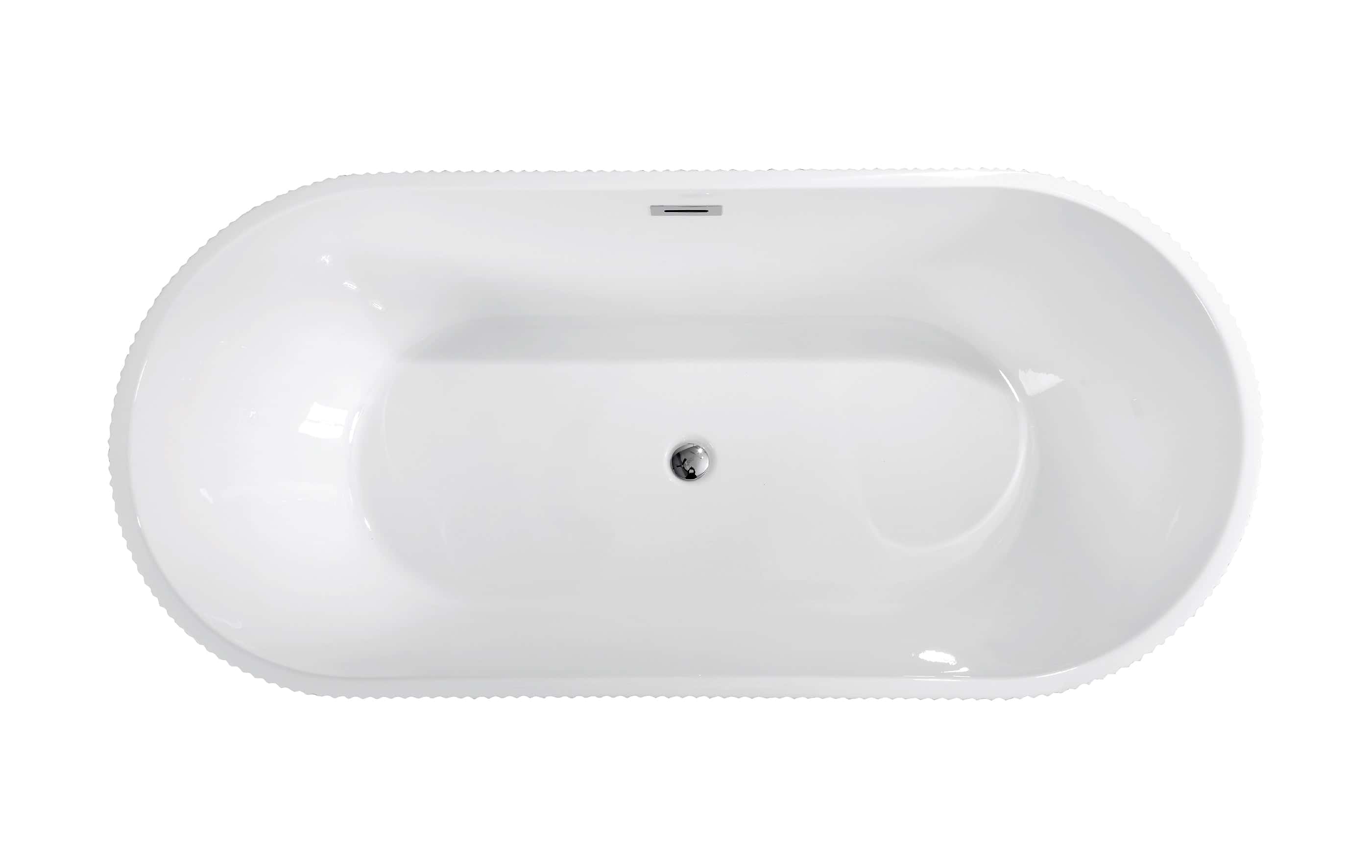 67" Acrylic Freestanding Bathtub-Acrylic Soaking Tubs, Fluted style-Gloss White Freestanding Bathtub With Chrome Overflow and Pop Up Drain