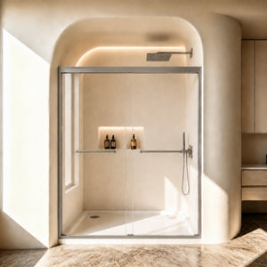 44-60 x 72 in Aluminum Frame Double Sliding Shower Door - 56-60 x 72 in / Gun Ash / 5/16 in Glass view 1