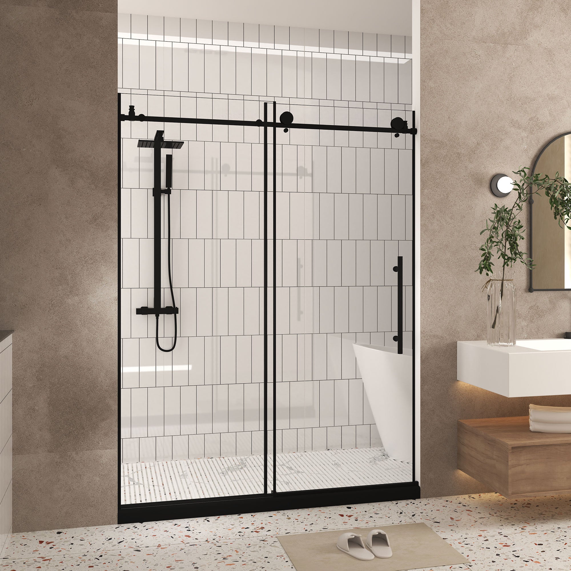 44-60 x 76 in frameless sliding shower door glass view
