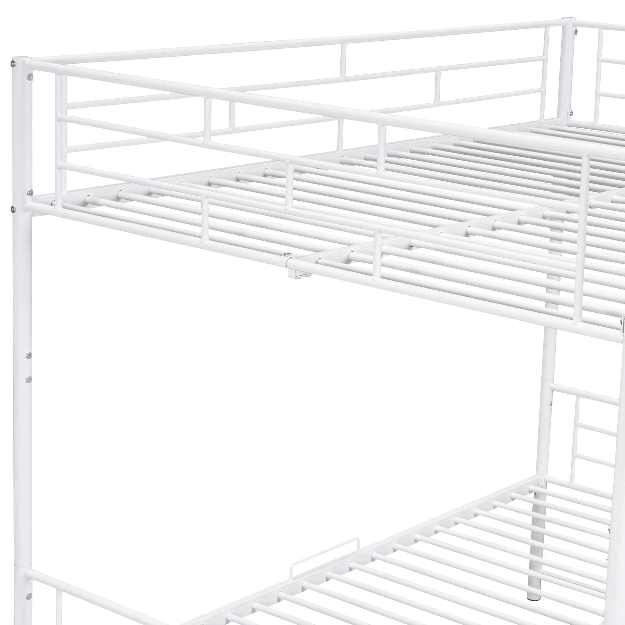 Full Over Full Metal Bunk Bed with Shelf and Guardrails, White
