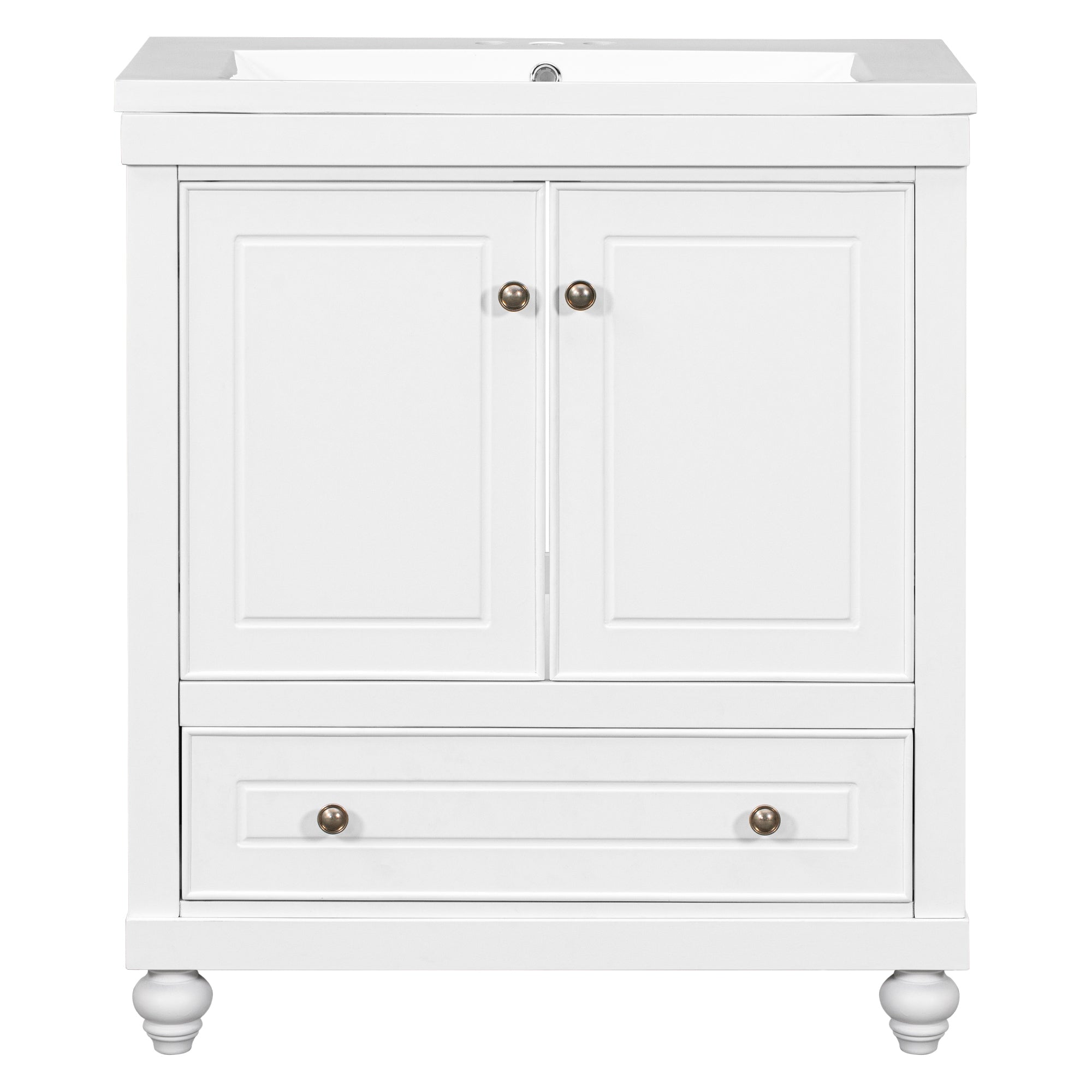 30" Bathroom Vanity with Sink, Combo, Cabinet with Doors and Drawer, Solid Frame and MDF Board, White