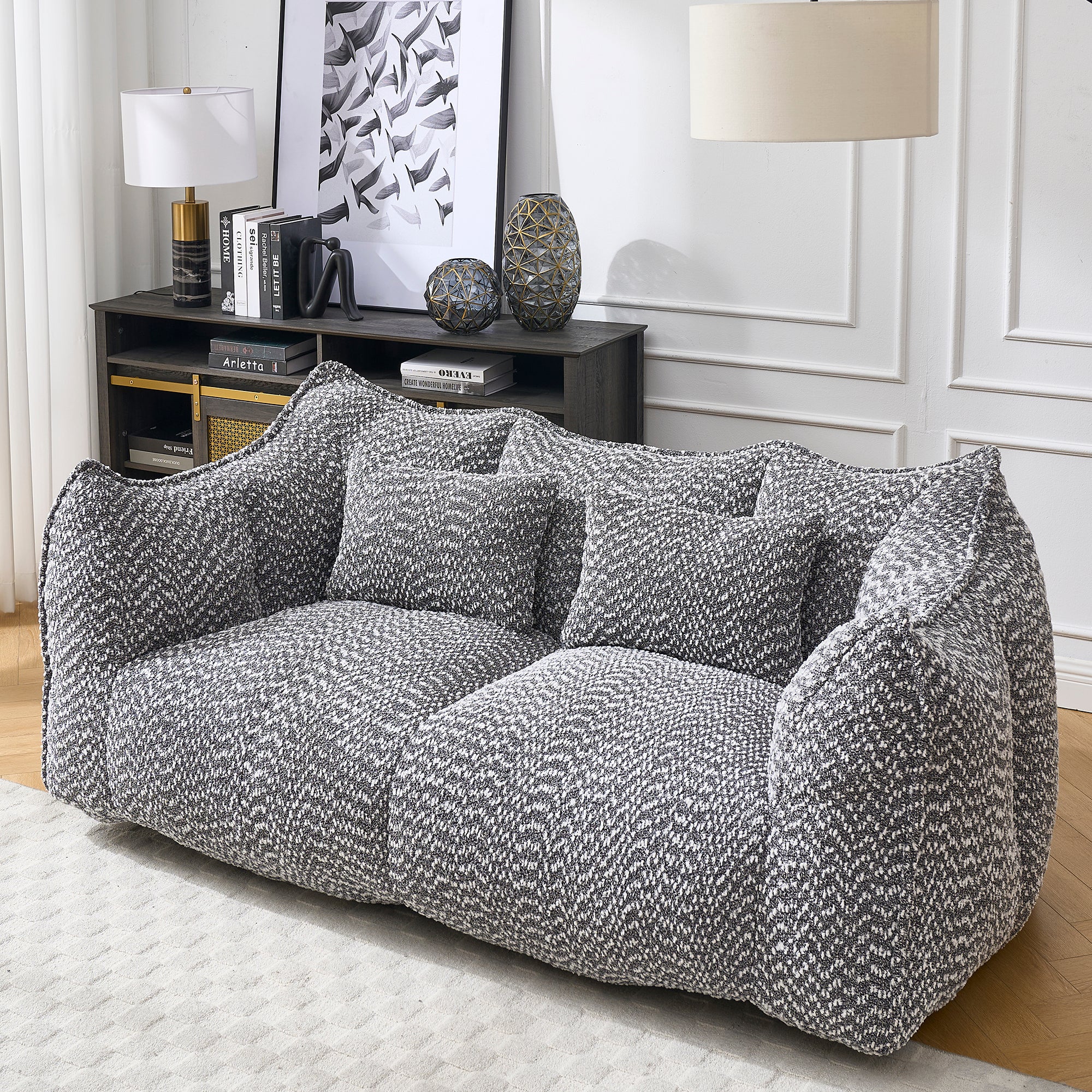 Square two-seat beanbag chair angled view