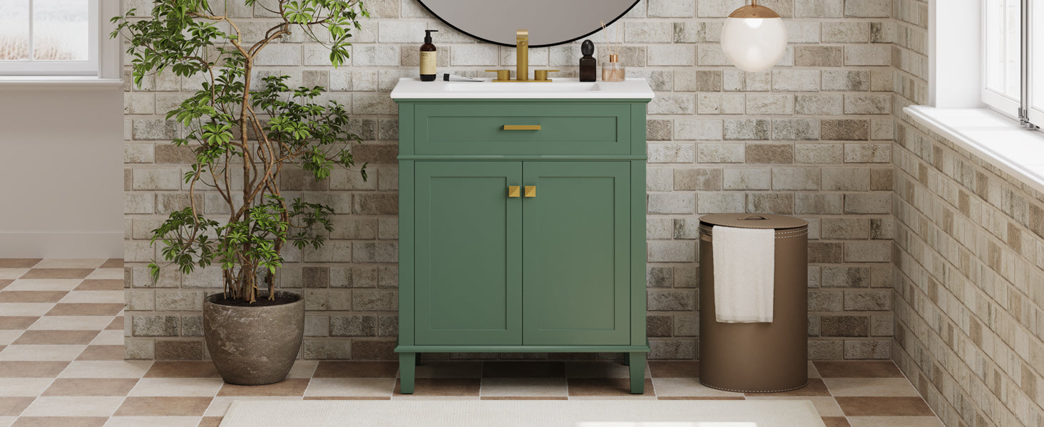 30-inch bathroom vanity with ceramic basin,  soft close door and adjustable shelves
