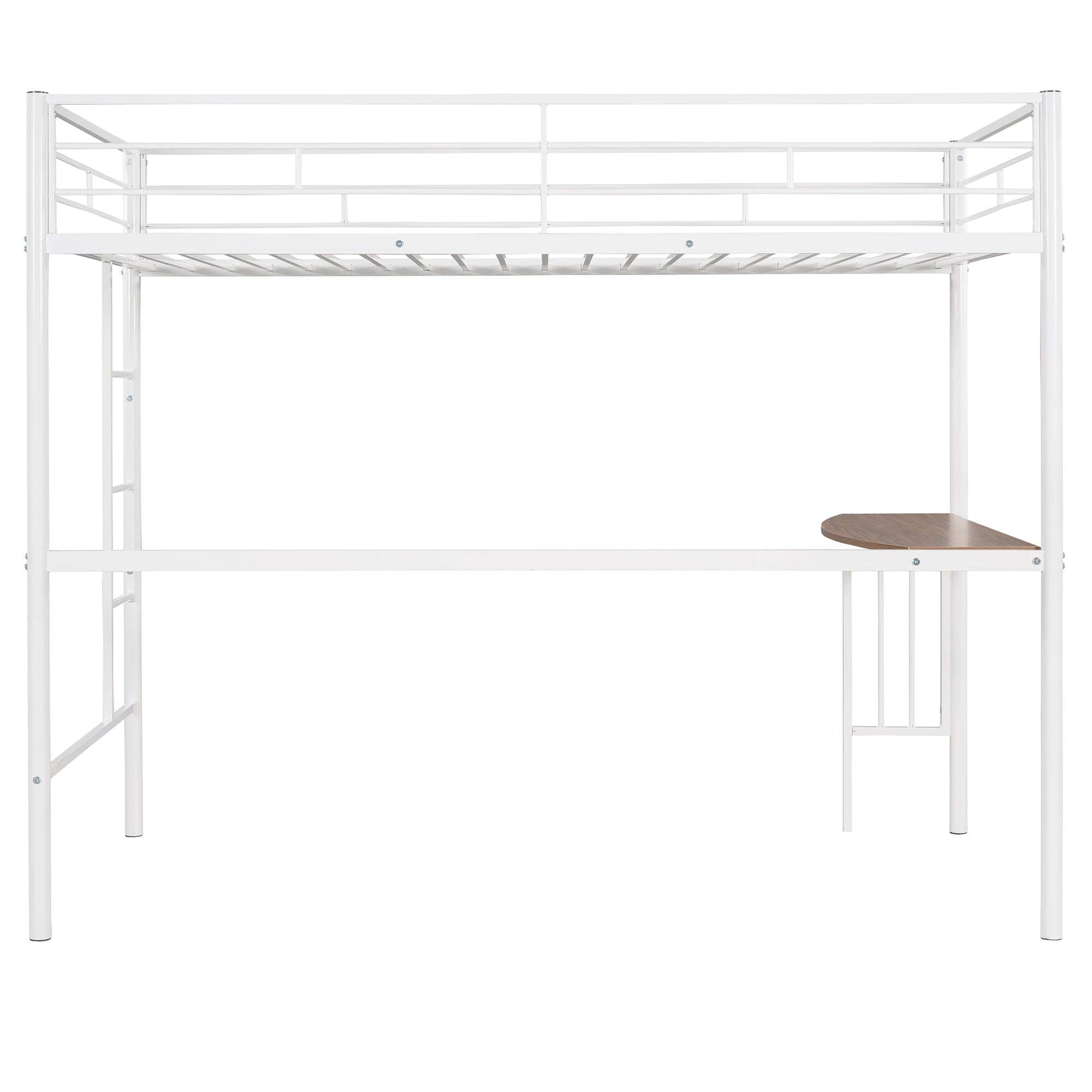 Twin Over Full Metal Bunk Bed with Desk, Ladder and Quality Slats for Bedroom, Metallic  White(OLD SKU :LP000092AAK)