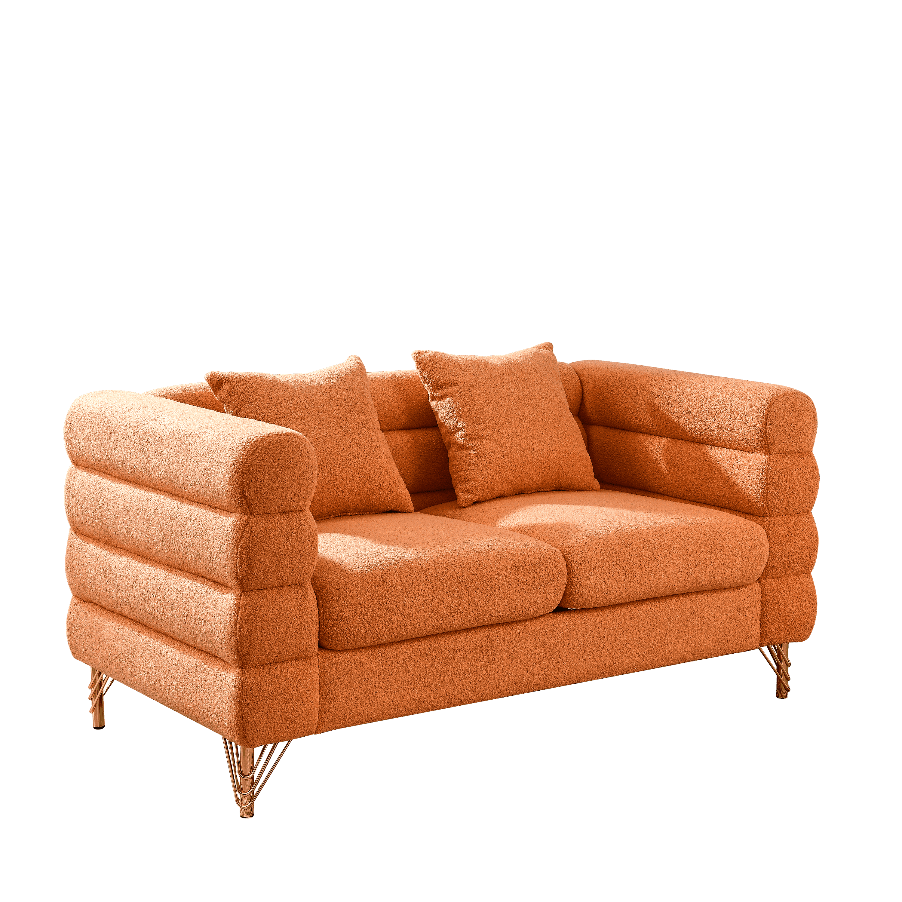 60Inch Oversized 2 Seater Sectional Sofa, Living Room Comfort Fabric Sectional Sofa-Deep Seating Sectional Sofa, Soft Sitting with 2 Pillows for Living Room,Bedroom,Office,Orange teddy(W834S00031)