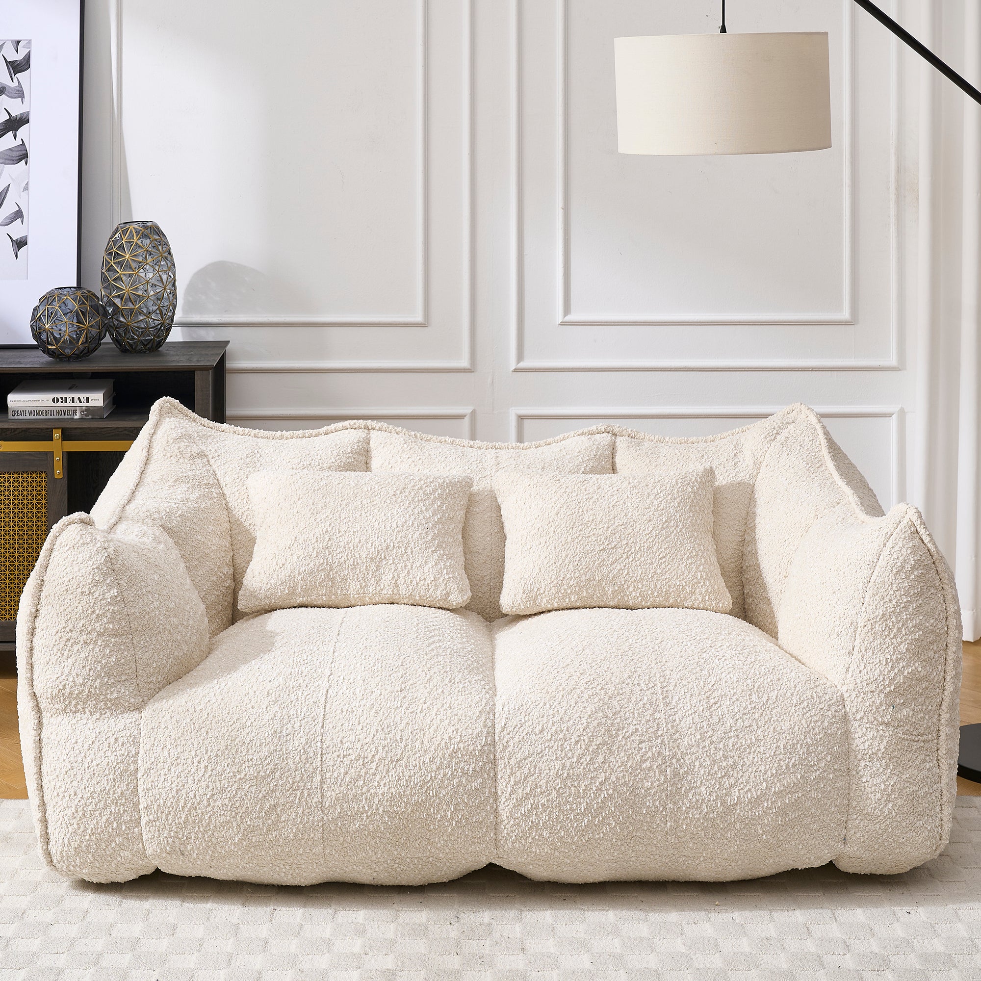 Square foam beanbag recliner sofa for two people, angled view
