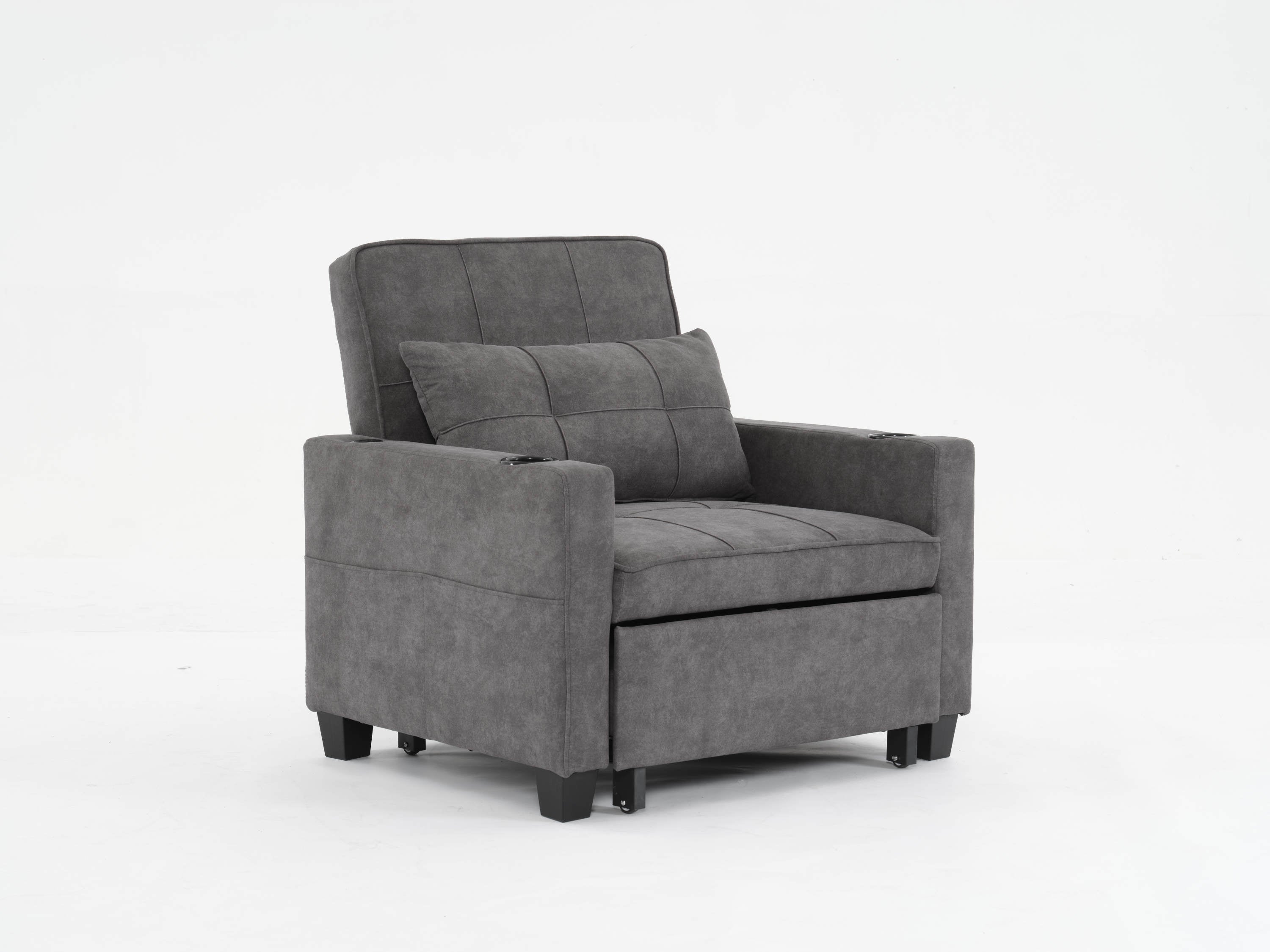 Futon Chair Bed Convertible Chair 3-in-1 Pull Out Sleeper Chair Beds with USB Ports,Wear-resistant and Anti-scratch, Armchair Bed Sleeper for Living Room (Dark Grey Scratch Cloth)