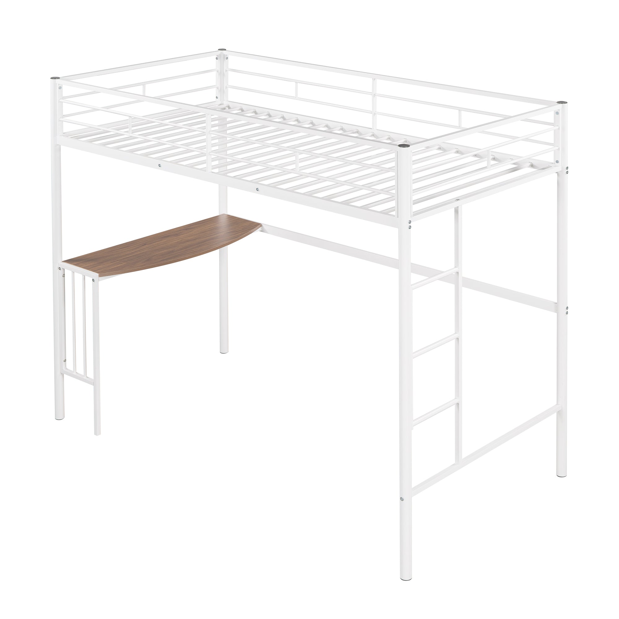 Twin Over Full Metal Bunk Bed with Desk, Ladder and Quality Slats for Bedroom, Metallic  White(OLD SKU :LP000092AAK)