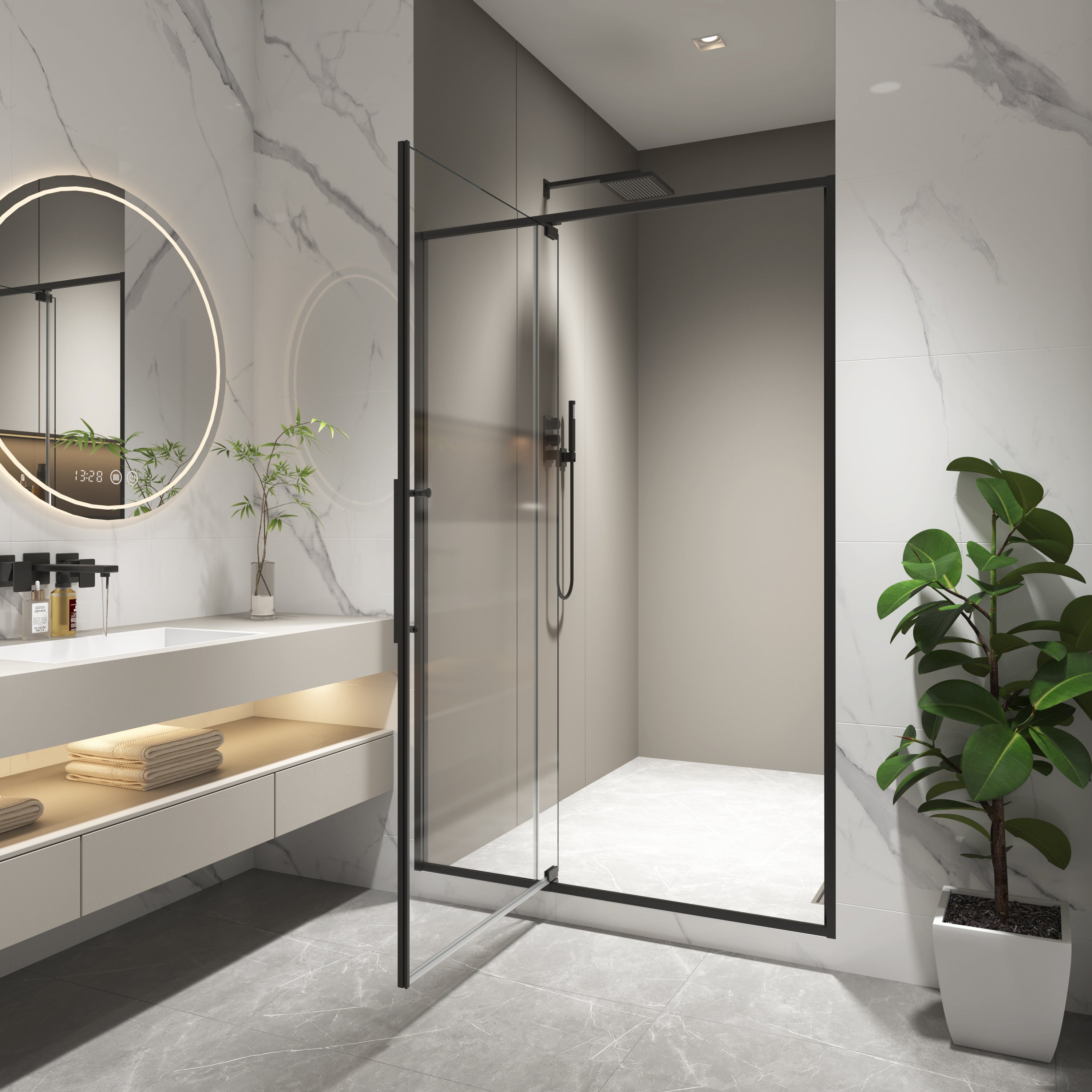 44-54 x 74 in Pivot Shower Door - 44-48 x 74 in / Matte Black view 1