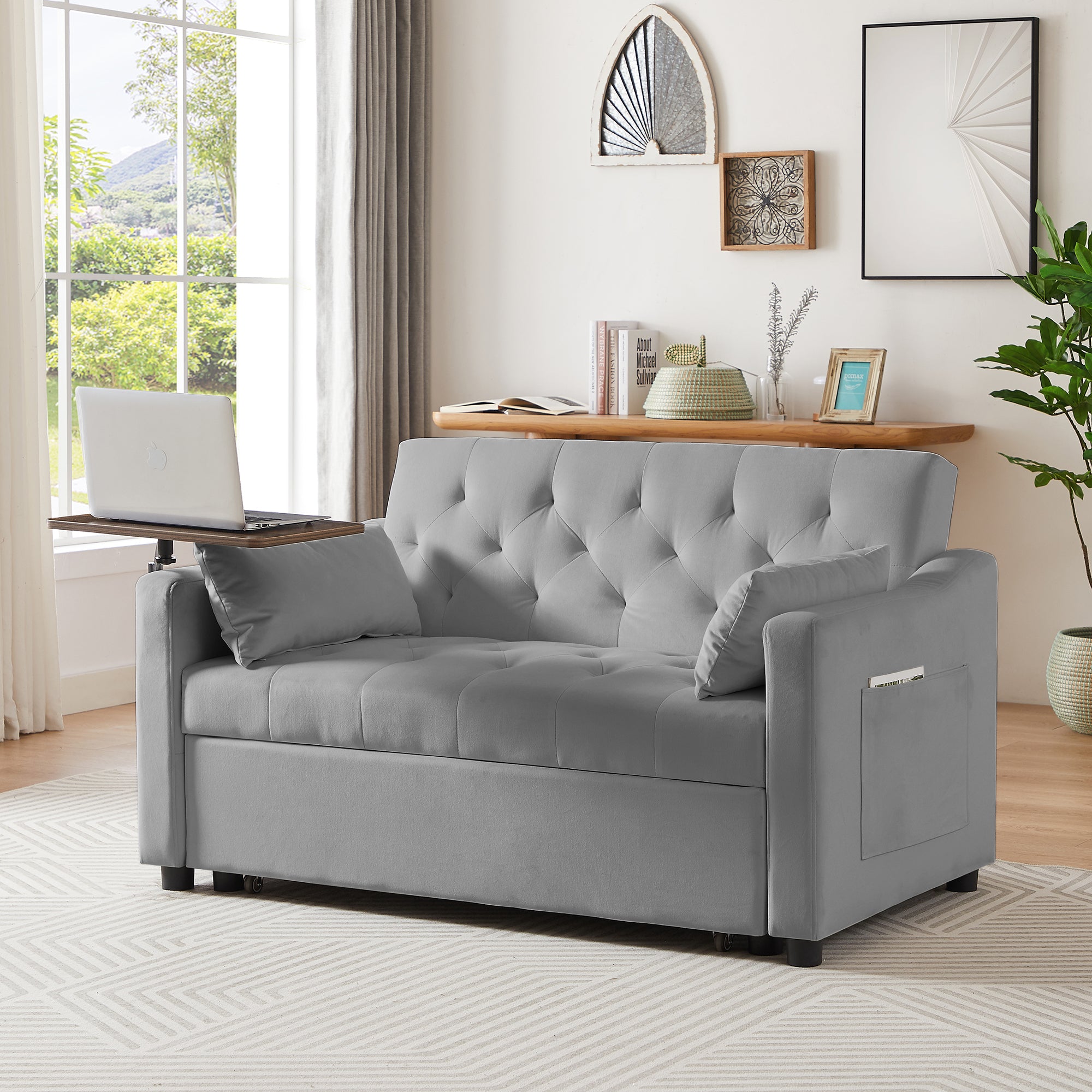 GREY VELVET SOFA BED