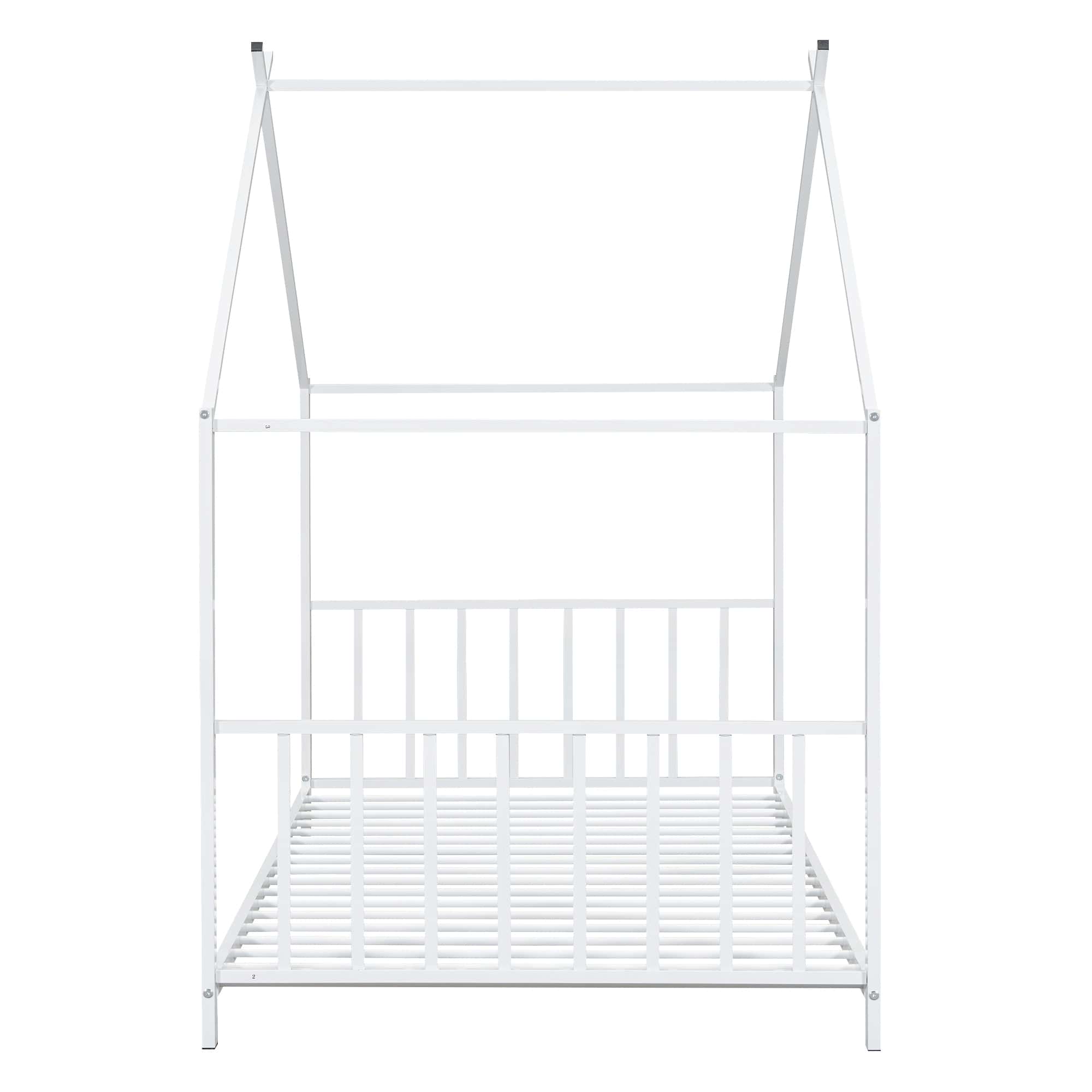 Twin Size Metal House Platform Bed, White