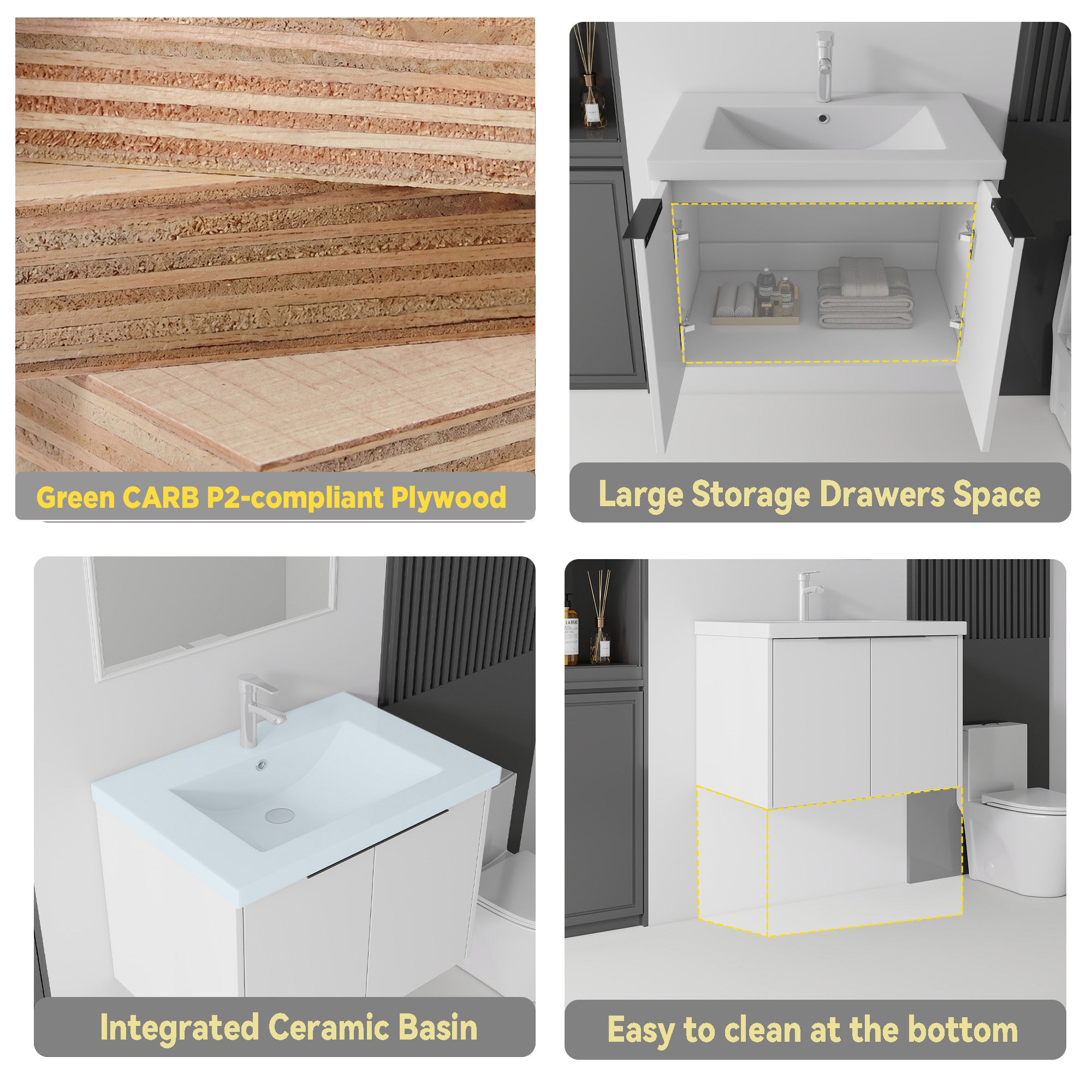 24 inch floating vanity white finish with soft-close door detail