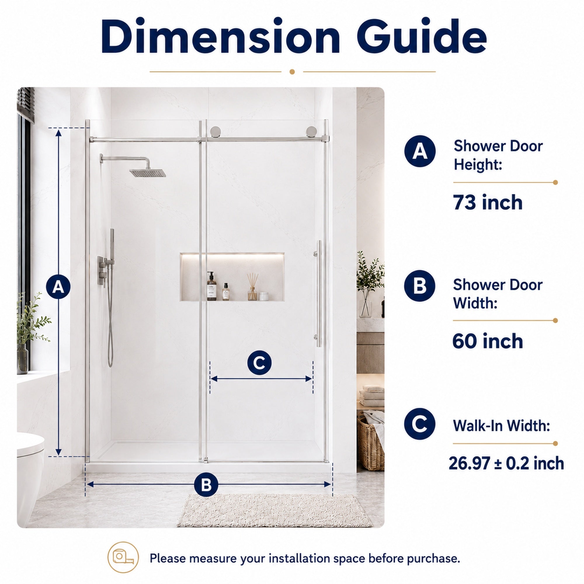 60 x 73 in Soft-Closing Sliding Shower Door - 60 x 73 in / Brushed Chrome view 2