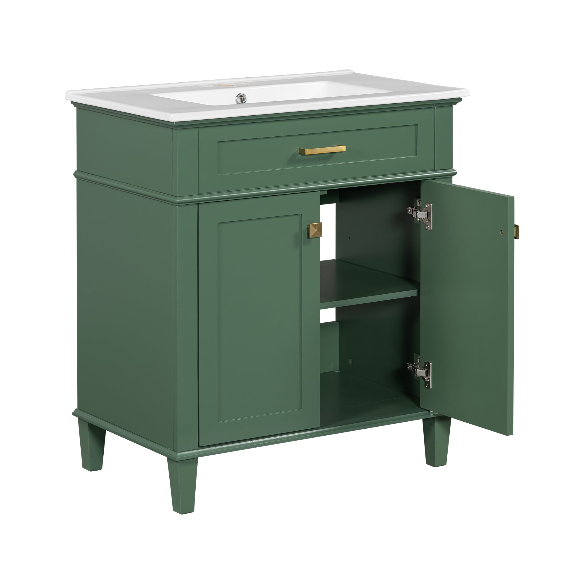 30-inch bathroom vanity with ceramic basin,  soft close door and adjustable shelves