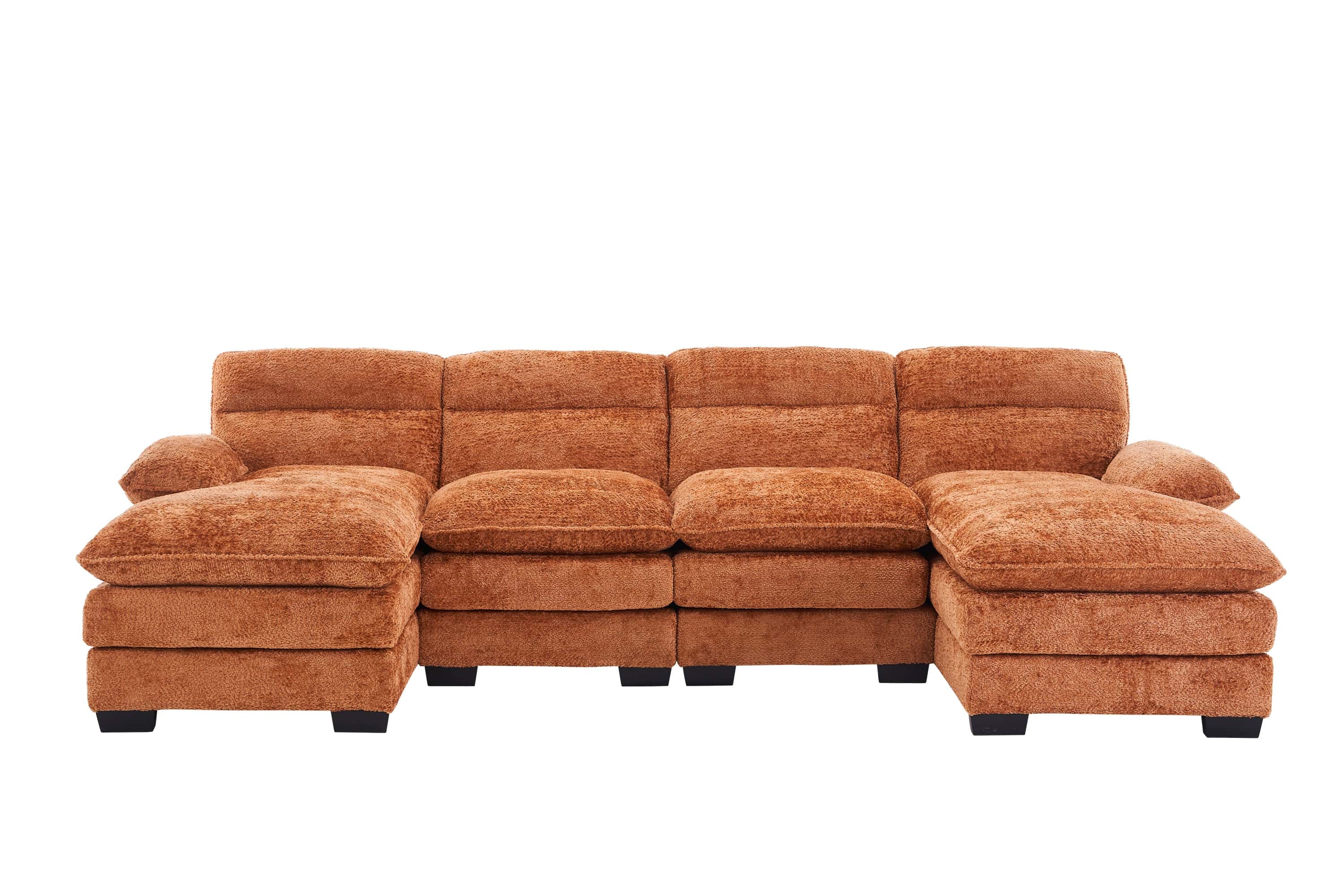 U-shaped profile sofa, including two single seats and two chaise, modular sofa, Chenille sofa,Orange