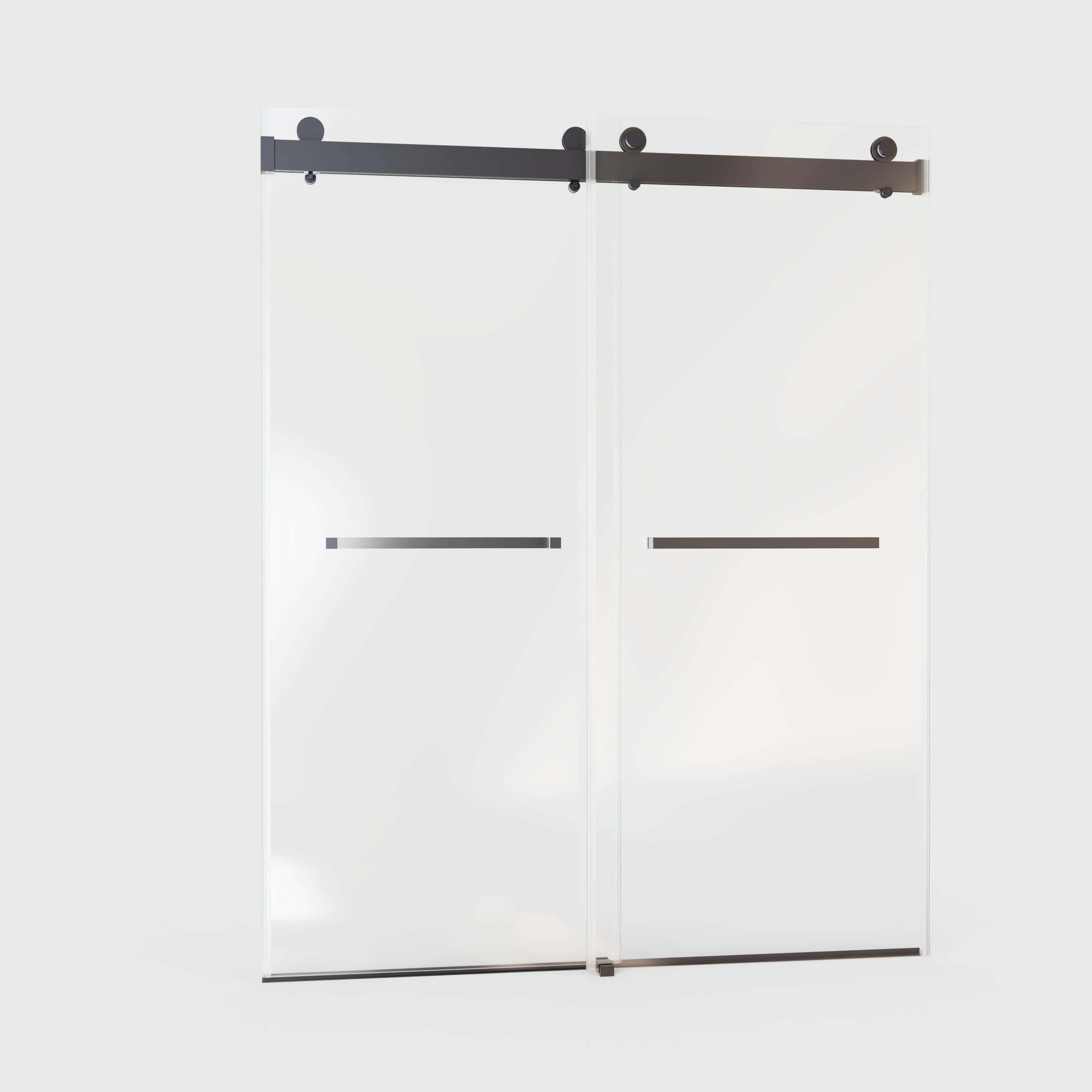 56-60" W x 76"H  Frameless Double Sliding Soft-Close Shower Door in Matte Black,3/8 inches (10mm) Thick SGCC Tempered Glass  Door