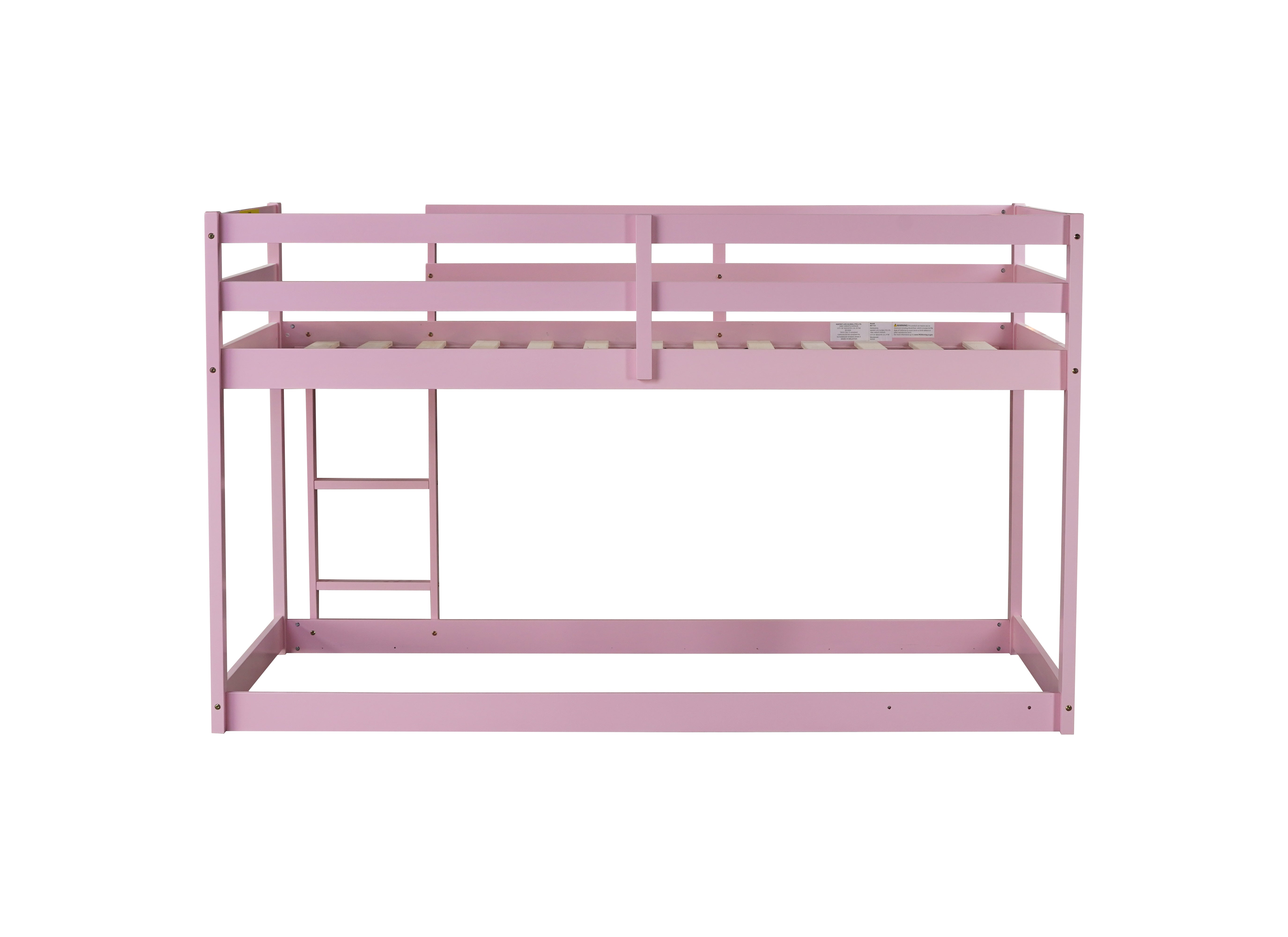 Pink twin over twin bunk bed ladder detail