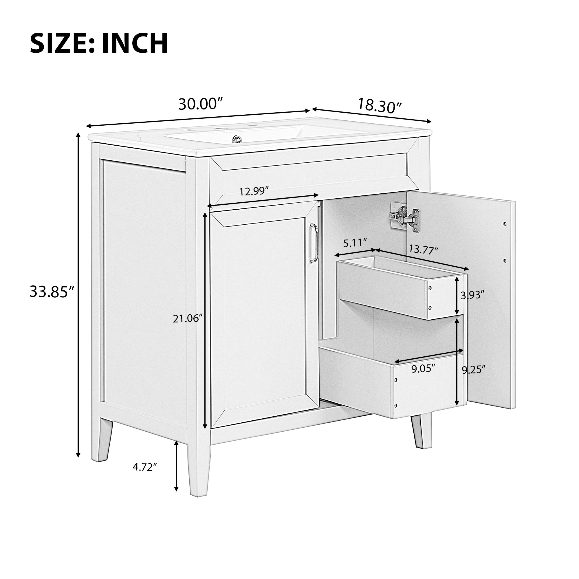 30" Bathroom Vanity with Sink, Multi-functional Bathroom Cabinet with Doors and Drawers, Solid Frame and MDF Board, Green