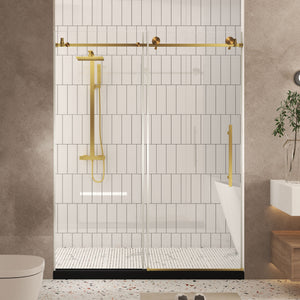 Frameless shower door 44-48 inch brushed gold front view