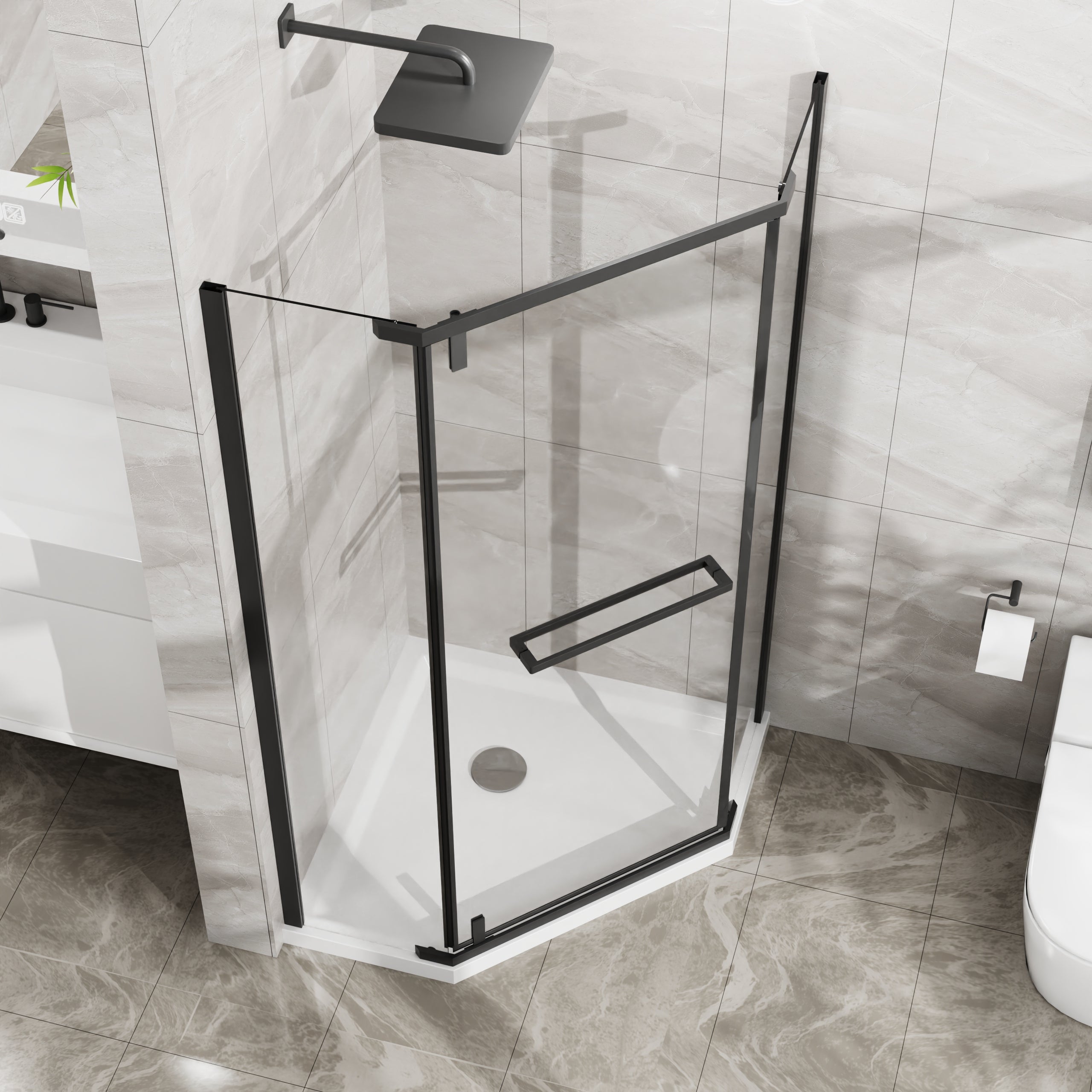 36 x 36 x 72 in Neo-Angle Shower Kit with Base - 36 x 36 x 72 in / White Base view 5