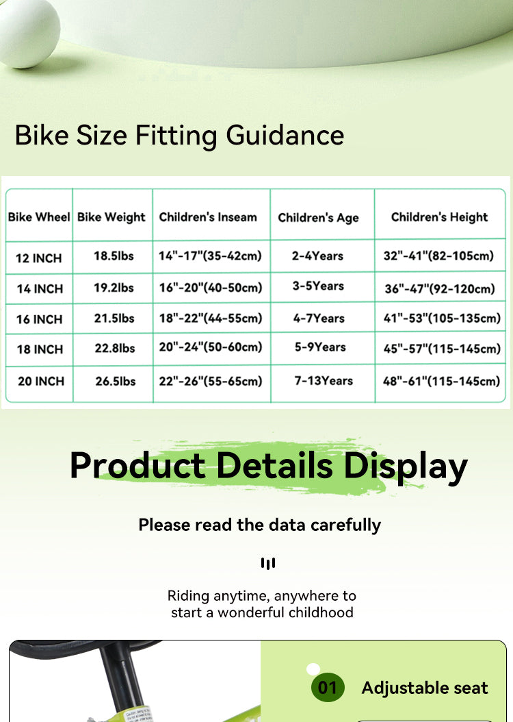FKZNPJ 18 inch sporty kids bike with training wheels and stand Adjustable saddle Suitable for boys and girls aged 5-10 years tall Height 45-57 inches Available in a variety of colors