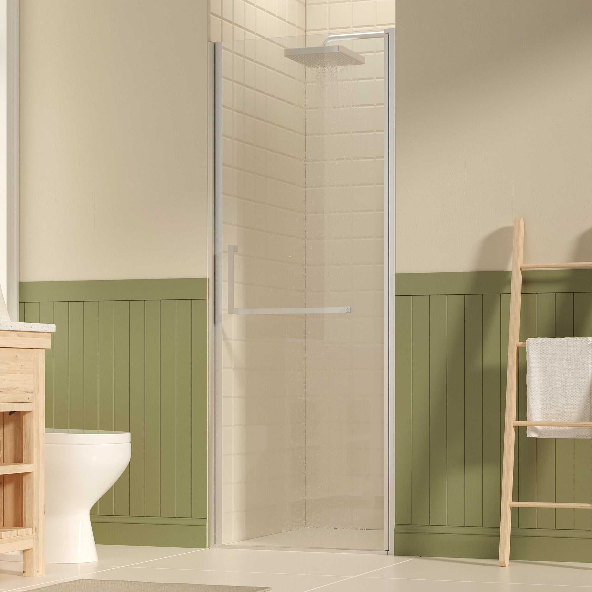 27-30 x 72 frameless pivot shower door brushed nickel front view