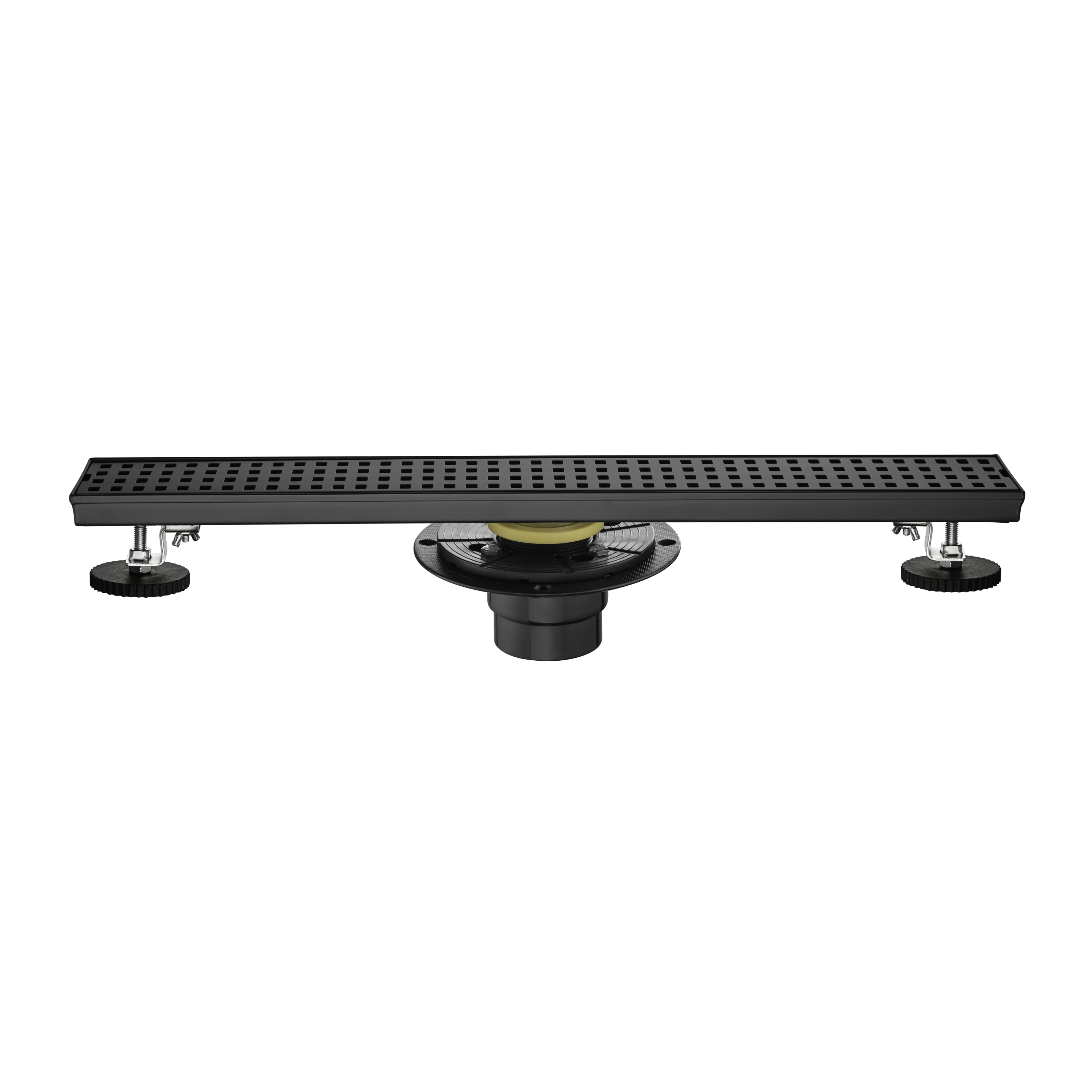 24 Inches Linear Shower Drain with Removable Quadrato Pattern Grate, 304 Stainless Shower Drain Included Hair Strainer and Leveling Feet, Flange