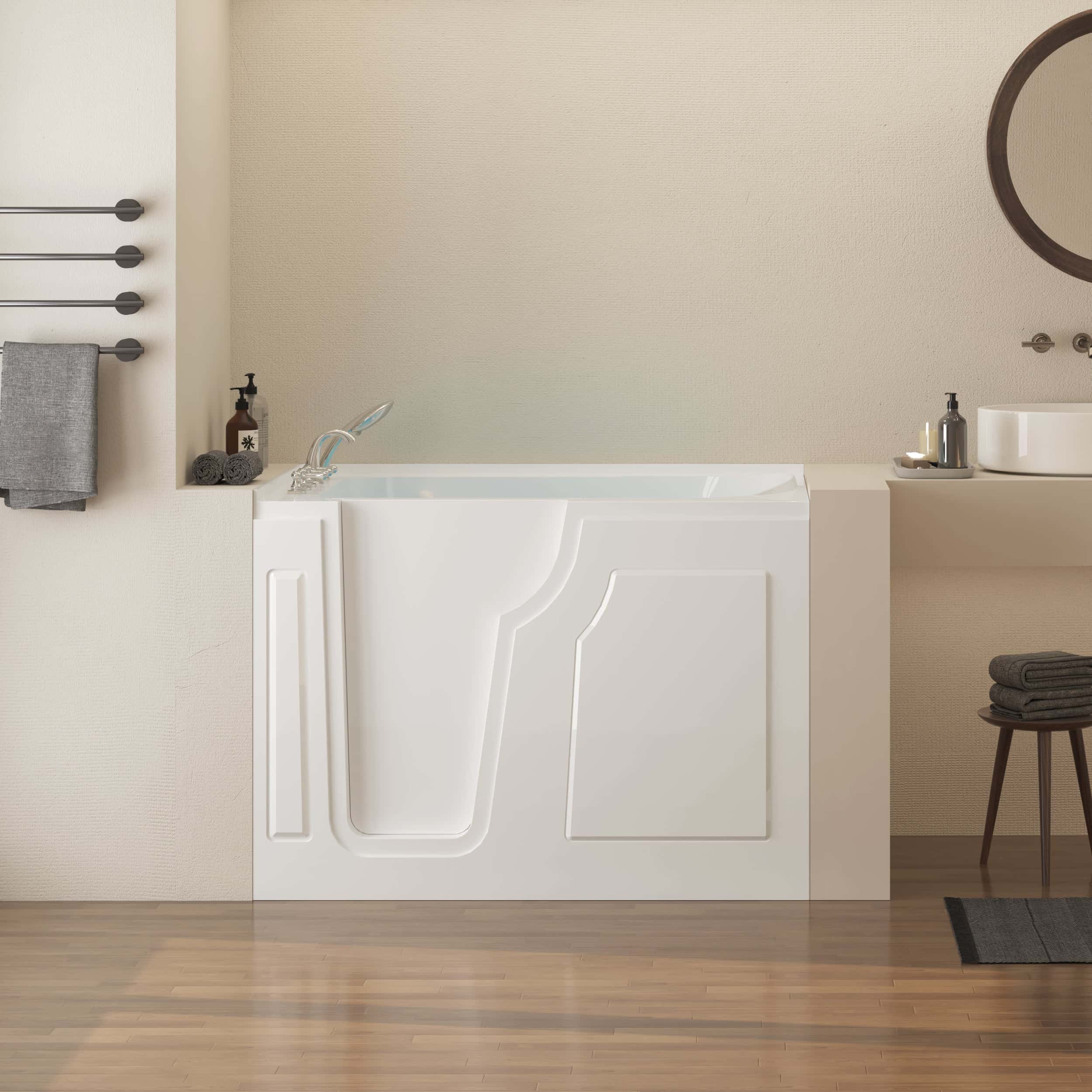 56" Walk-in Bathtub with Left-Side Door Opening and Quick Fill and Drain System, Rectangular Soaking Bathtub in White