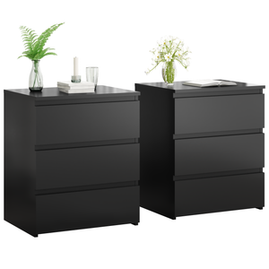 Wooden 3-drawer nightstand set of 2, natural wood finish, front view