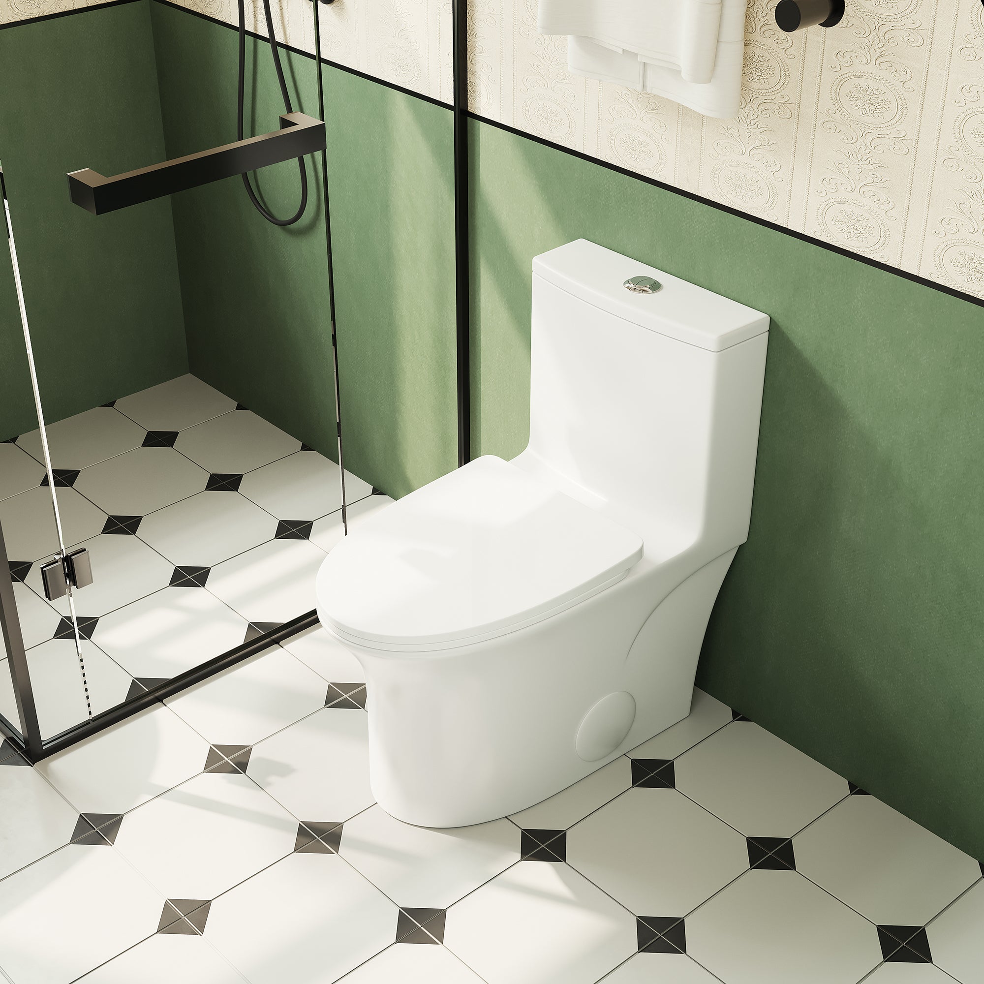 1.1/1.6 GPF Elongated Comfort Height Floor Mounted One-Piece Toilet, CUPC Certified, WaterSense Cetified, Ceramic, White Color, Soft Close Seat T039WT